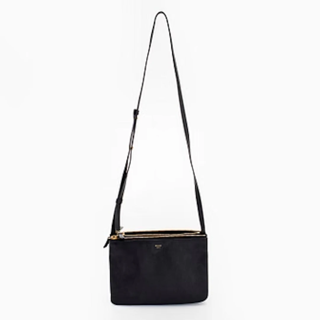 Céline, a black leather 'Trio Small' bag.