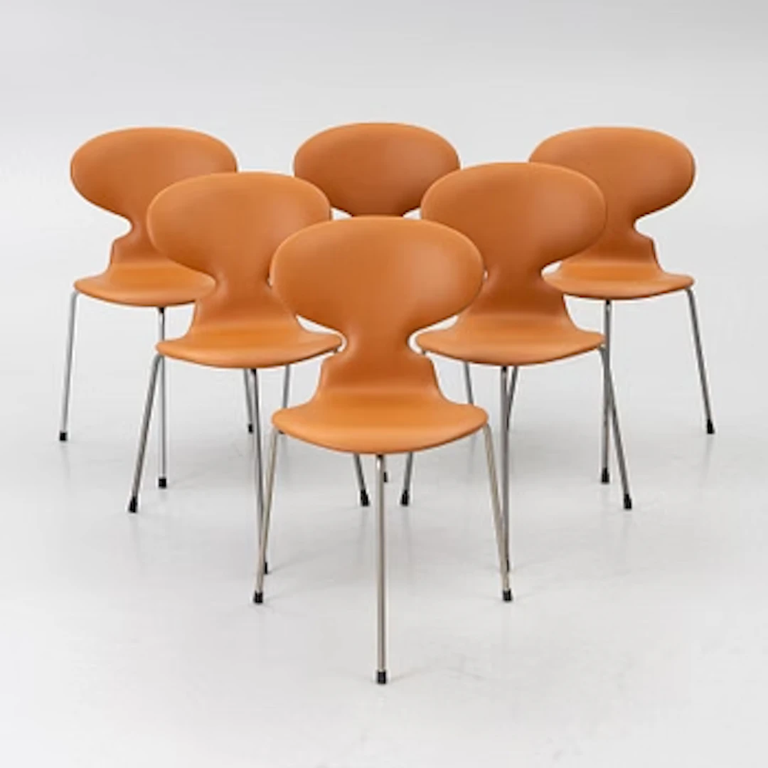 Arne Jacobsen, Chairs, 6, “Ant”, Fritz Hansen, 1950s/60s.