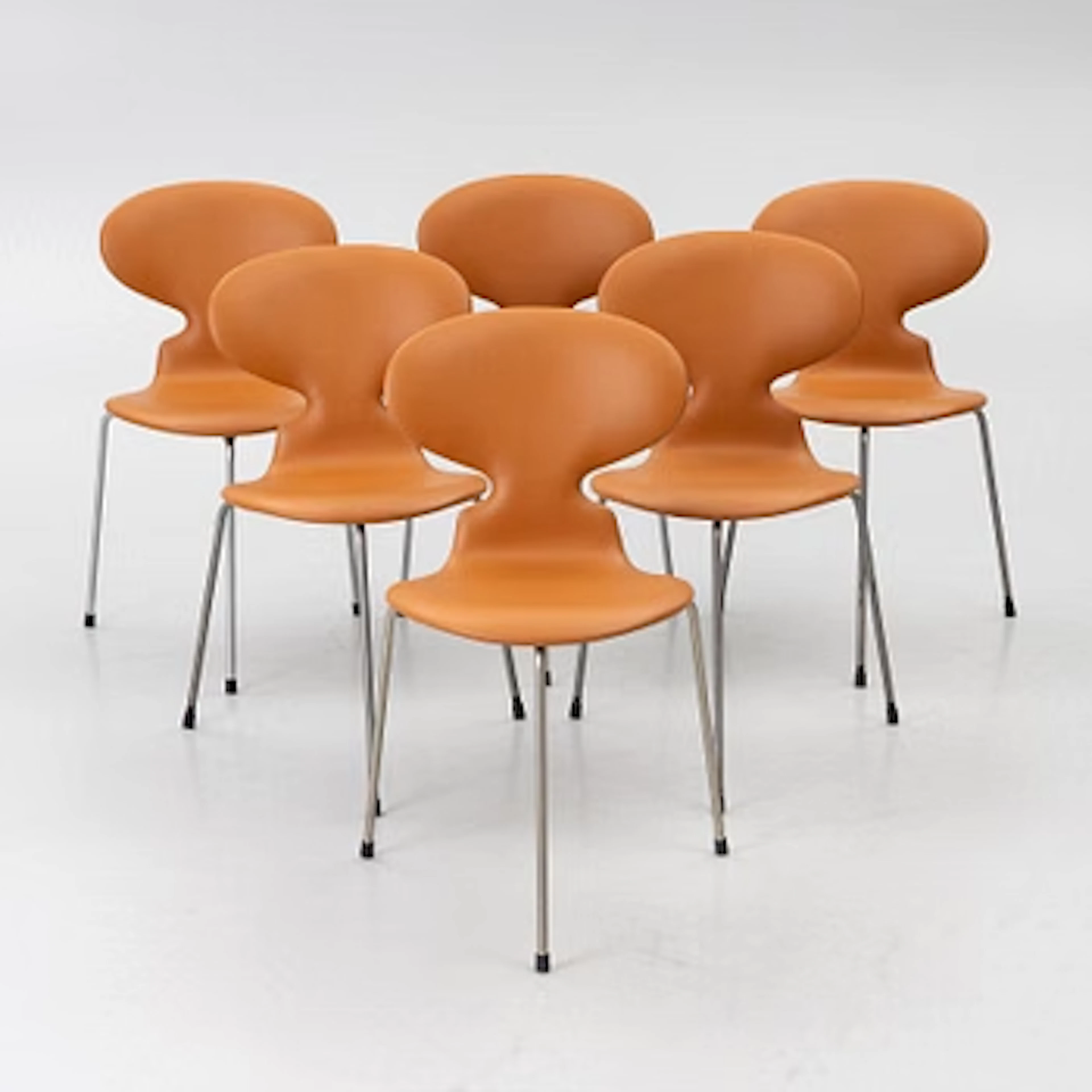 Arne Jacobsen, Chairs, 6, “Ant”, Fritz Hansen, 1950s/60s.