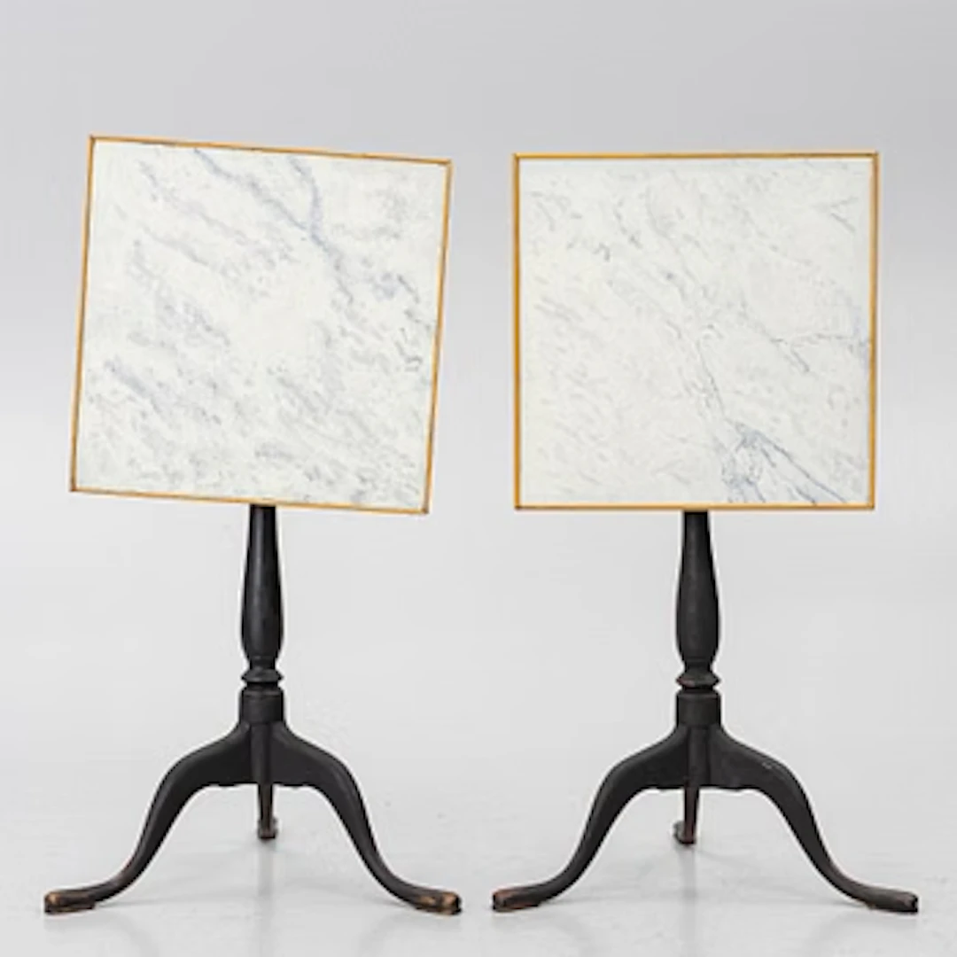 A pair of tilt top tables, Sweden, circa 1800, Late Gustavian.