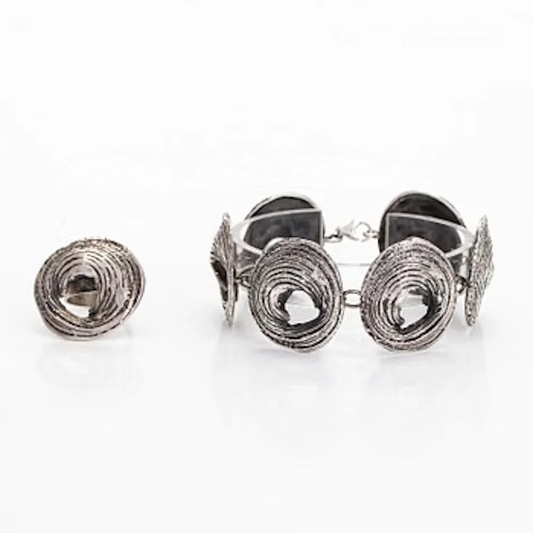 Helky Juvonen, bracelet and ring, silver, 1970s.
