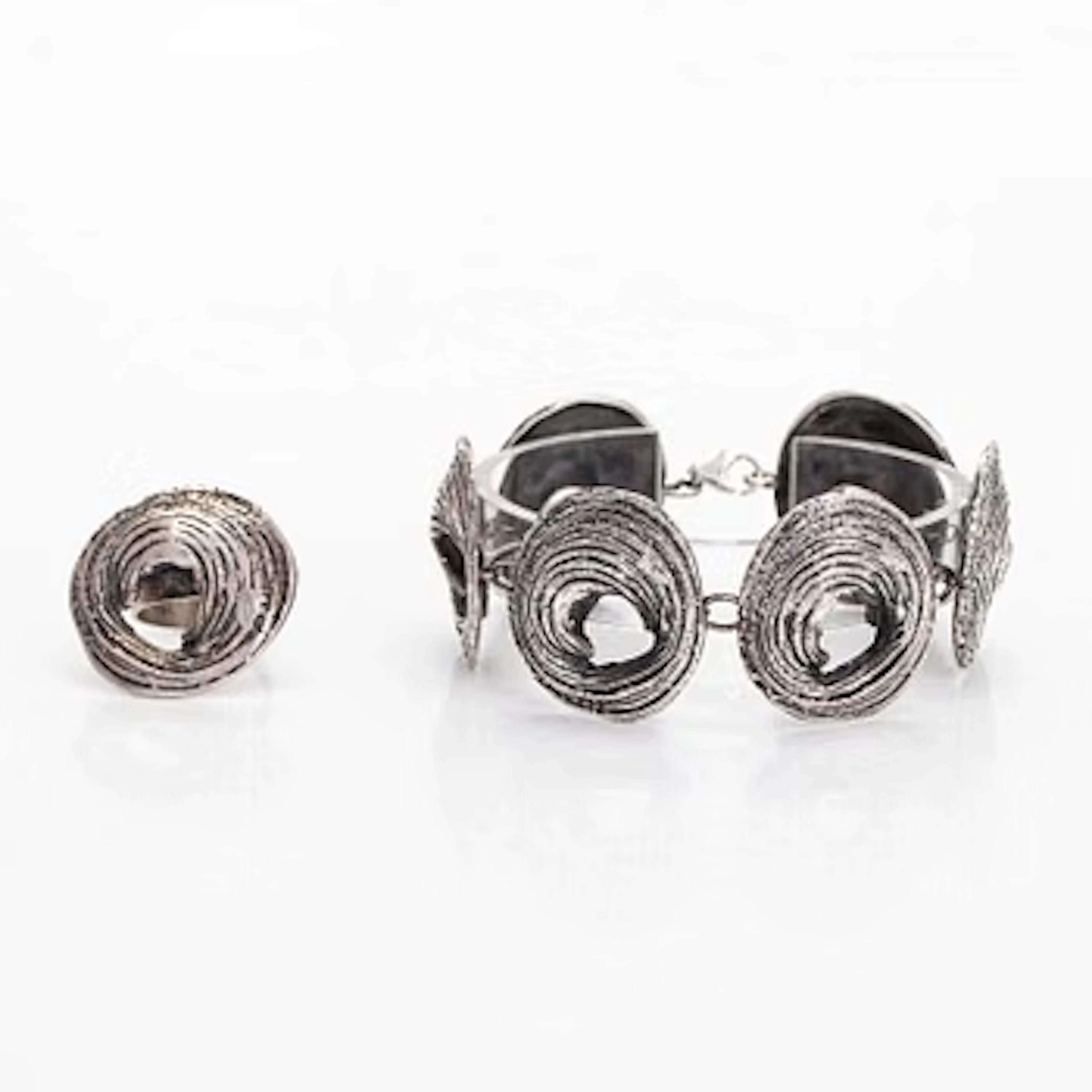 Helky Juvonen, bracelet and ring, silver, 1970s.