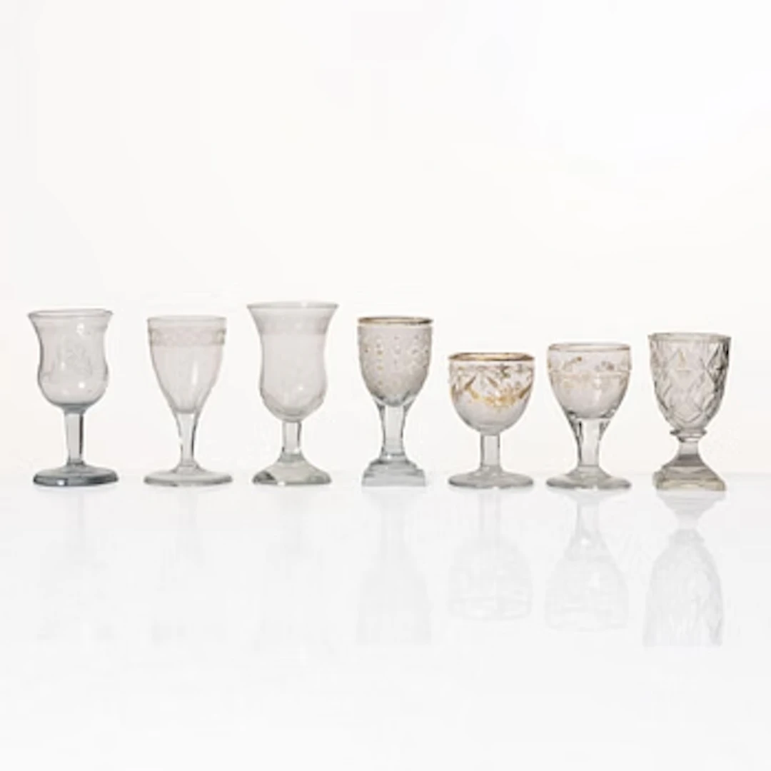 18 wine glasses, 19th century.