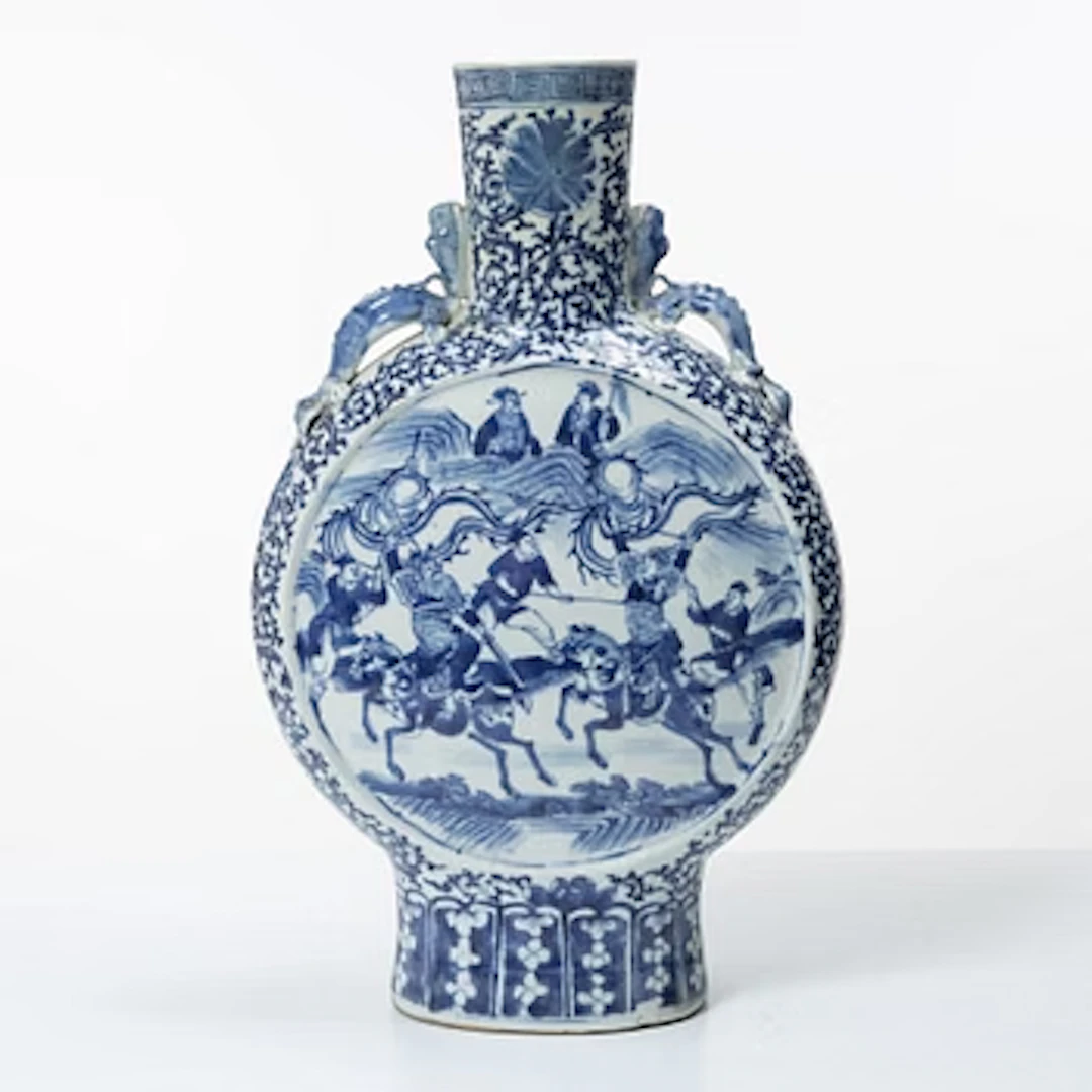 A large Chinese blue and white porcelain moon flask, Qing dynasty