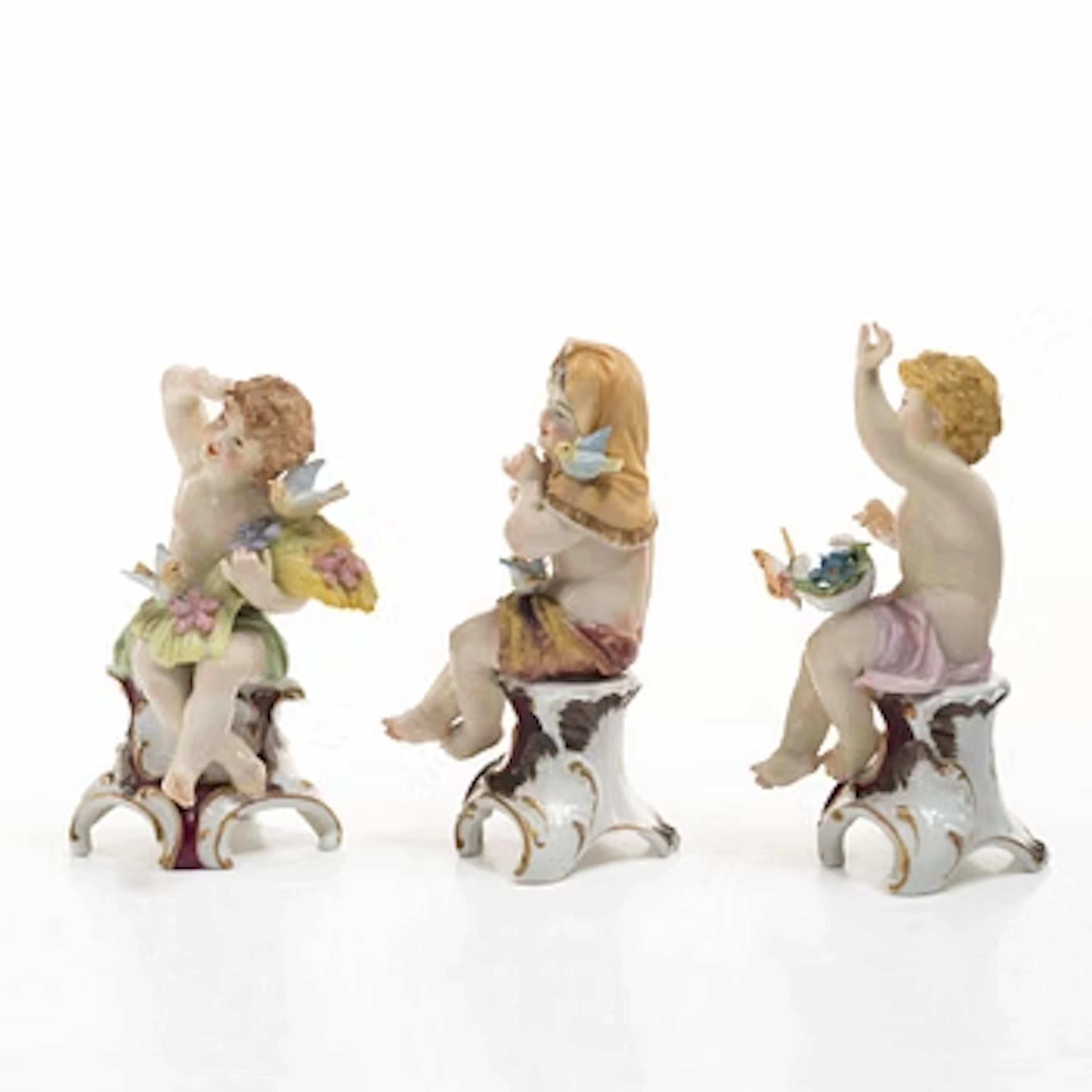 Figurines, 3 porcelain, Germany, Dresden-style mark, 19th/20th century.
