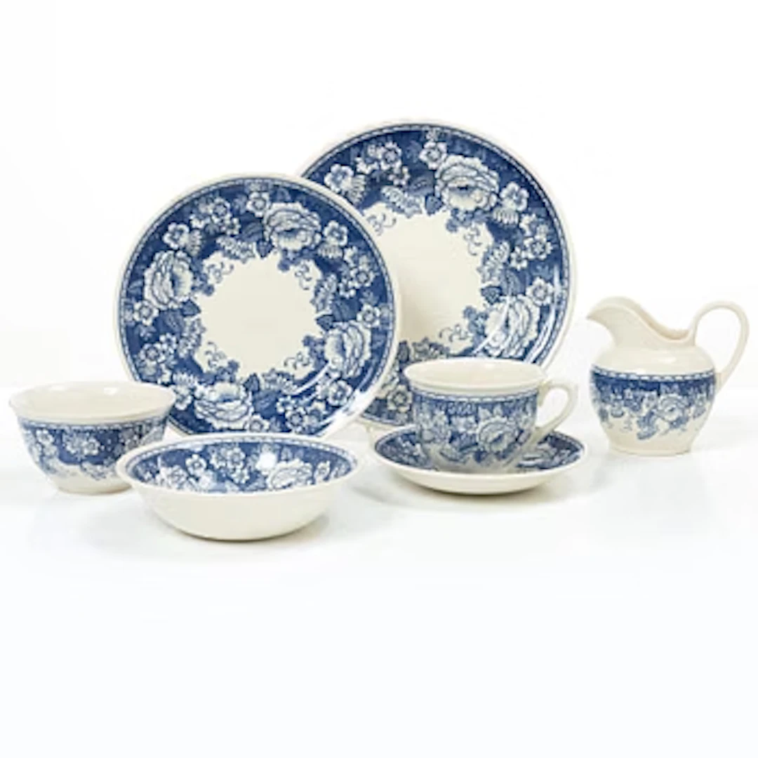 A "Blue and white" creamware service, 44 pieces, Mason's Crabtree