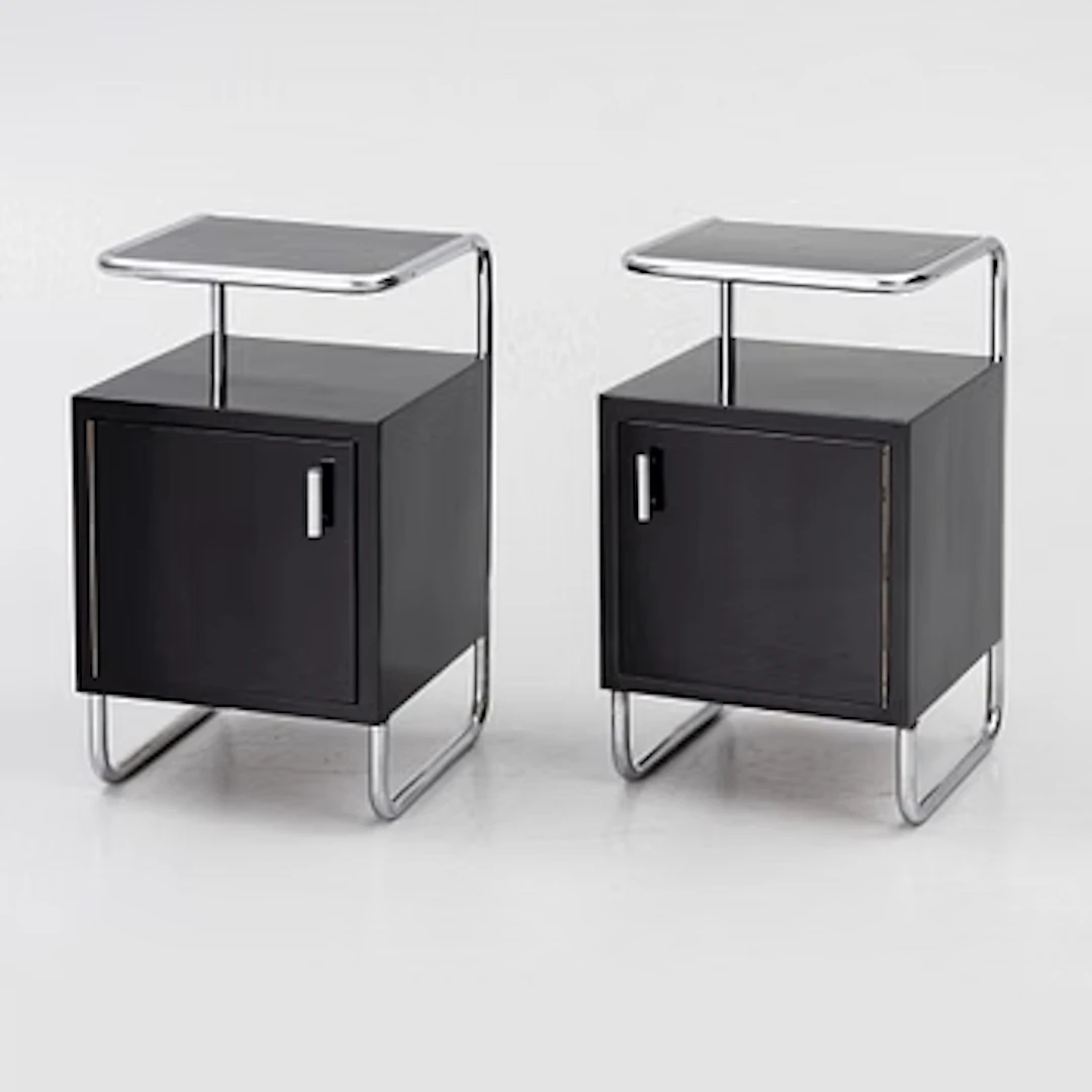 Bedside tables, a pair, Functionalist, 1930s.