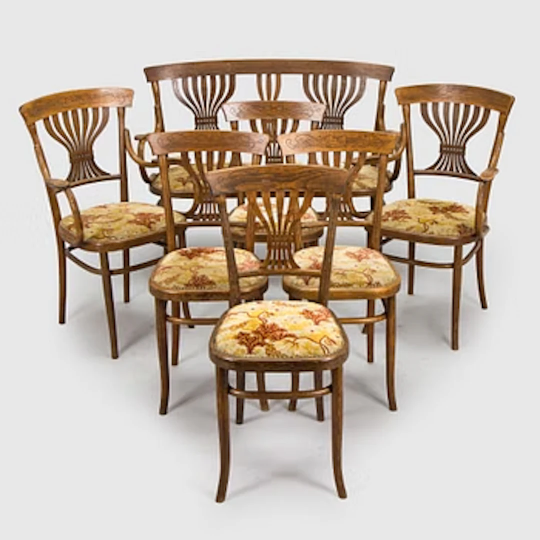 Early 20th century suite of furniture, 7 pieces, Fischer, Austria.