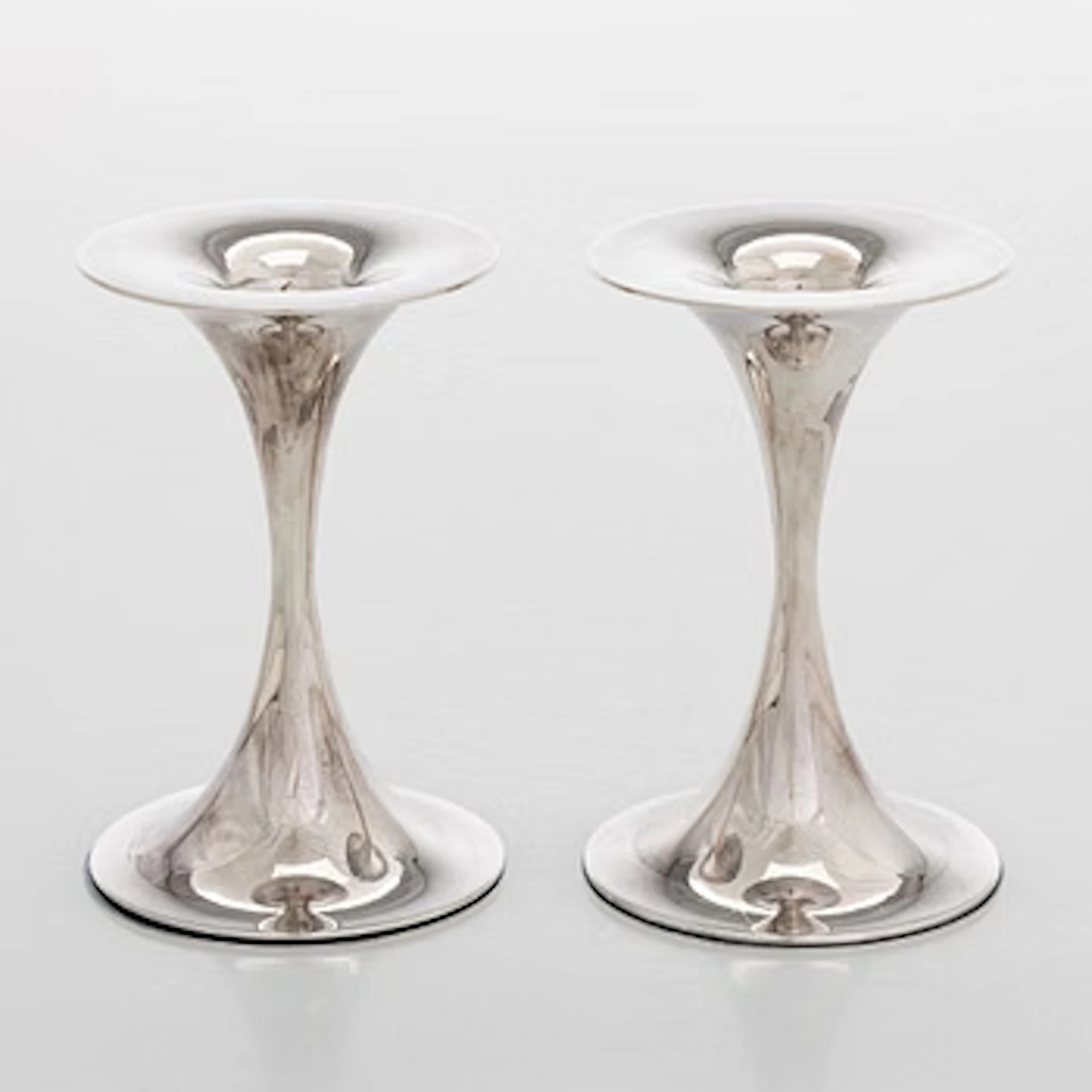Tapio Wirkkala, a pair of silver 'Trumpet' candlesticks, Kultakeskus