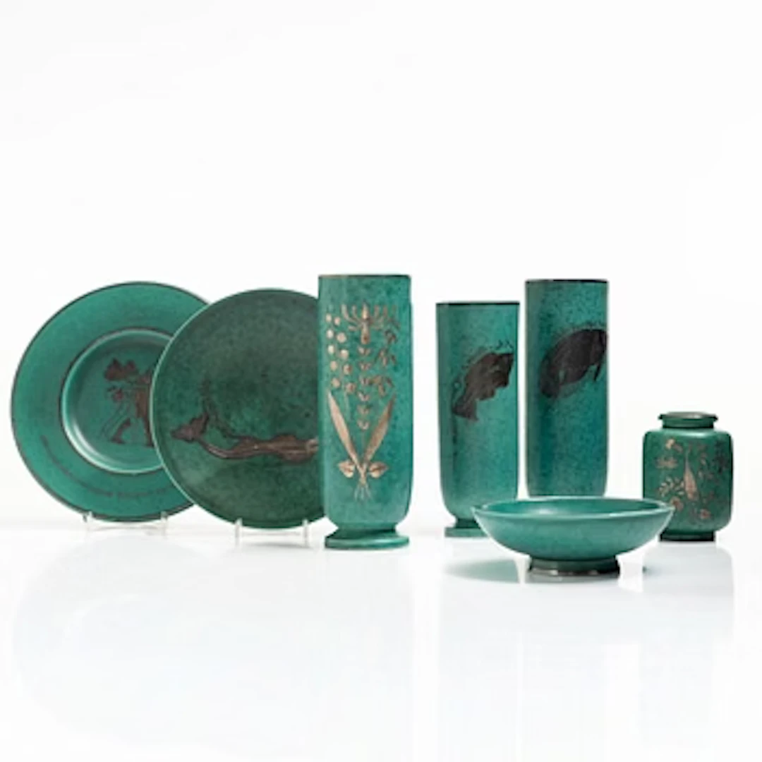 Wilhelm Kåge, Collection, 7 pieces, “Argenta”, Gustavsberg.