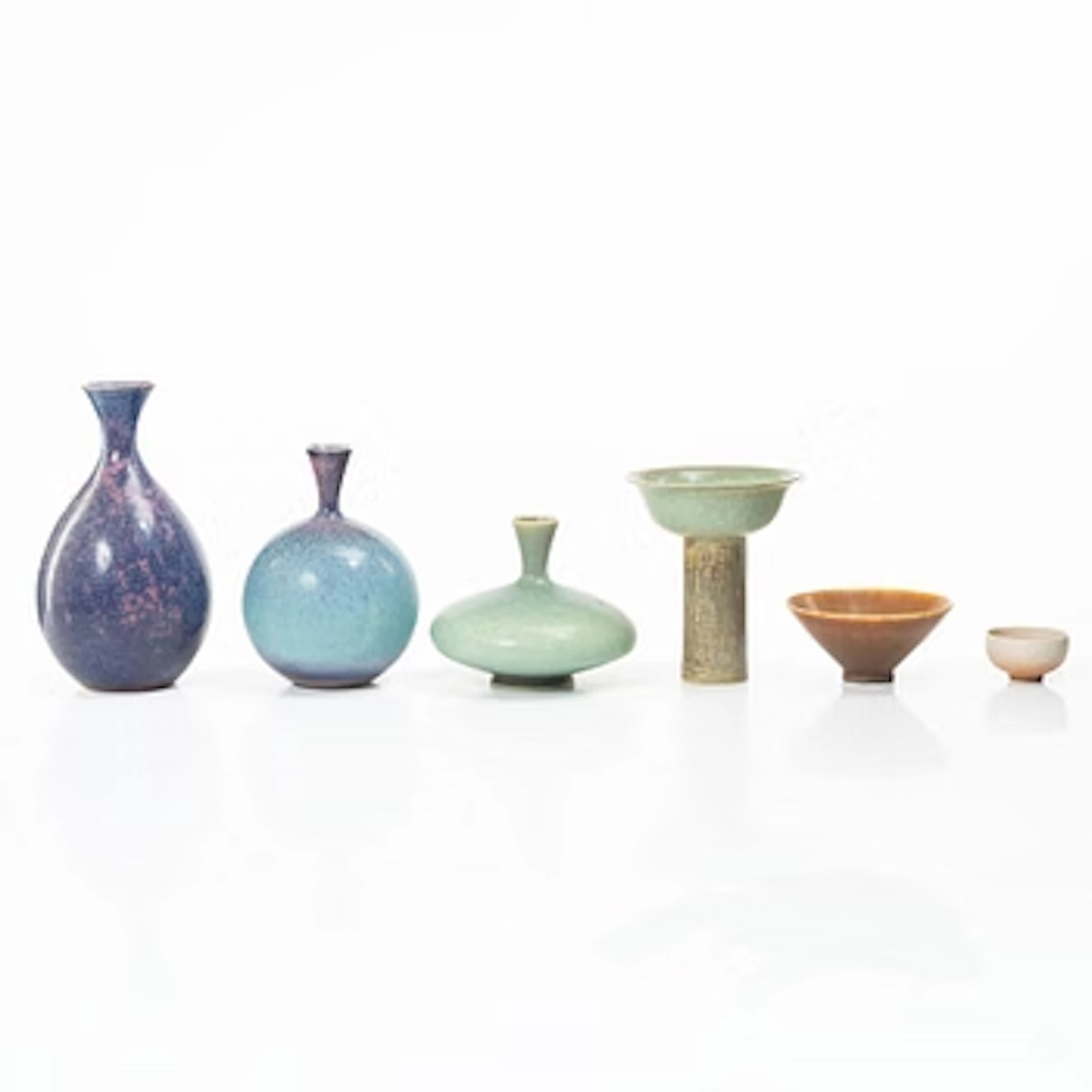 Sven Wejsfelt, a set of three unique stoneware vases and three bowls