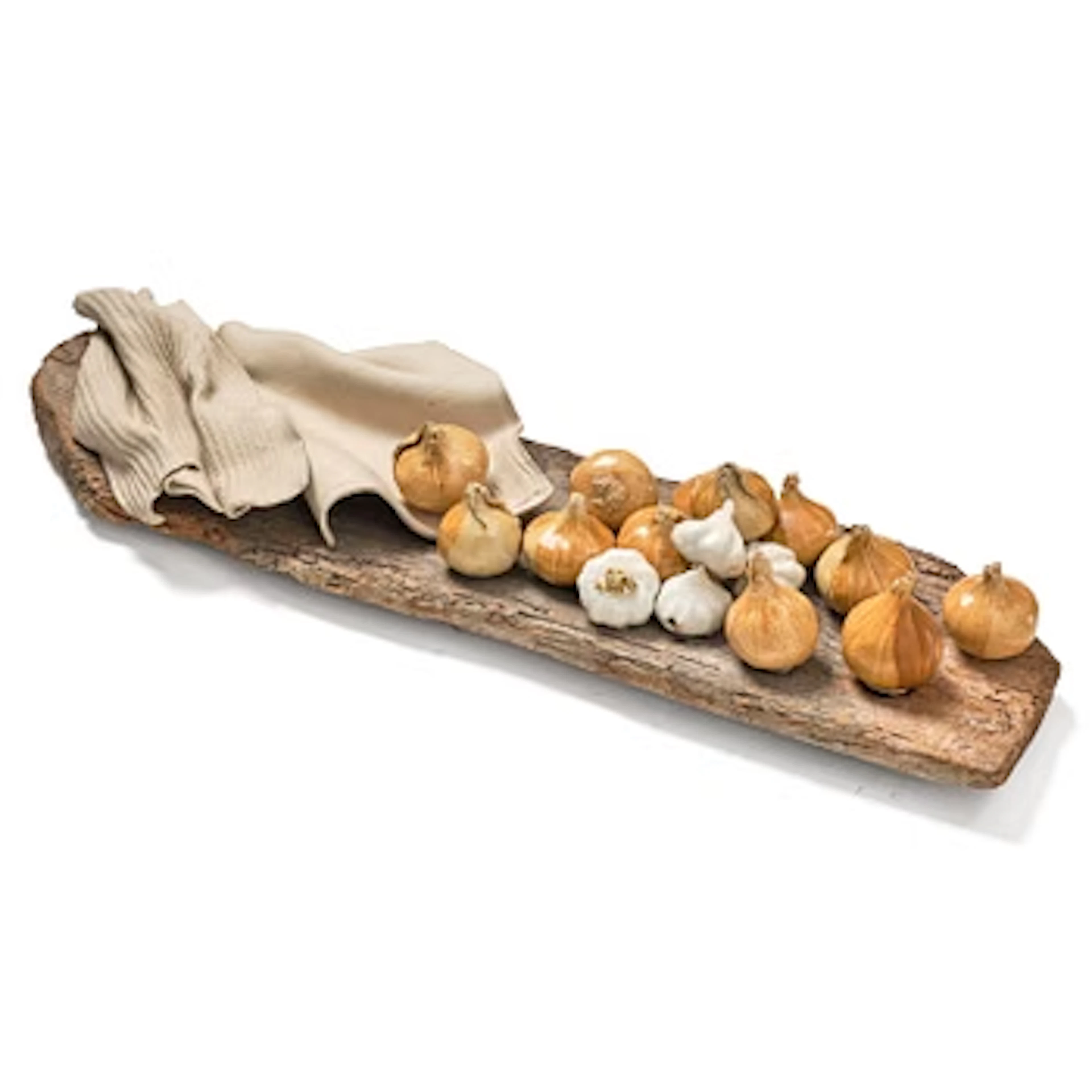 Ingrid Herrlin, a stoneware and wood sculpture of onions and cloth