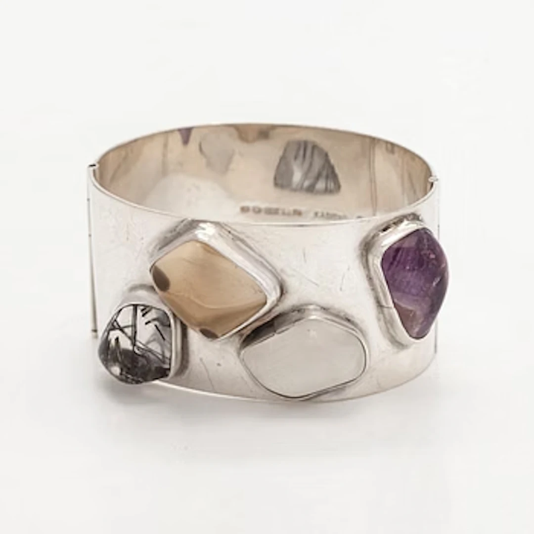 Helge Narsakka, bracelet, rutile quartz, amethyst, smoky quartz, quartz