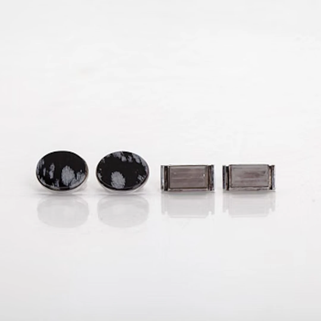 Cufflinks, 2 pairs, silver, quartz, snowflake obsidian, Tillander