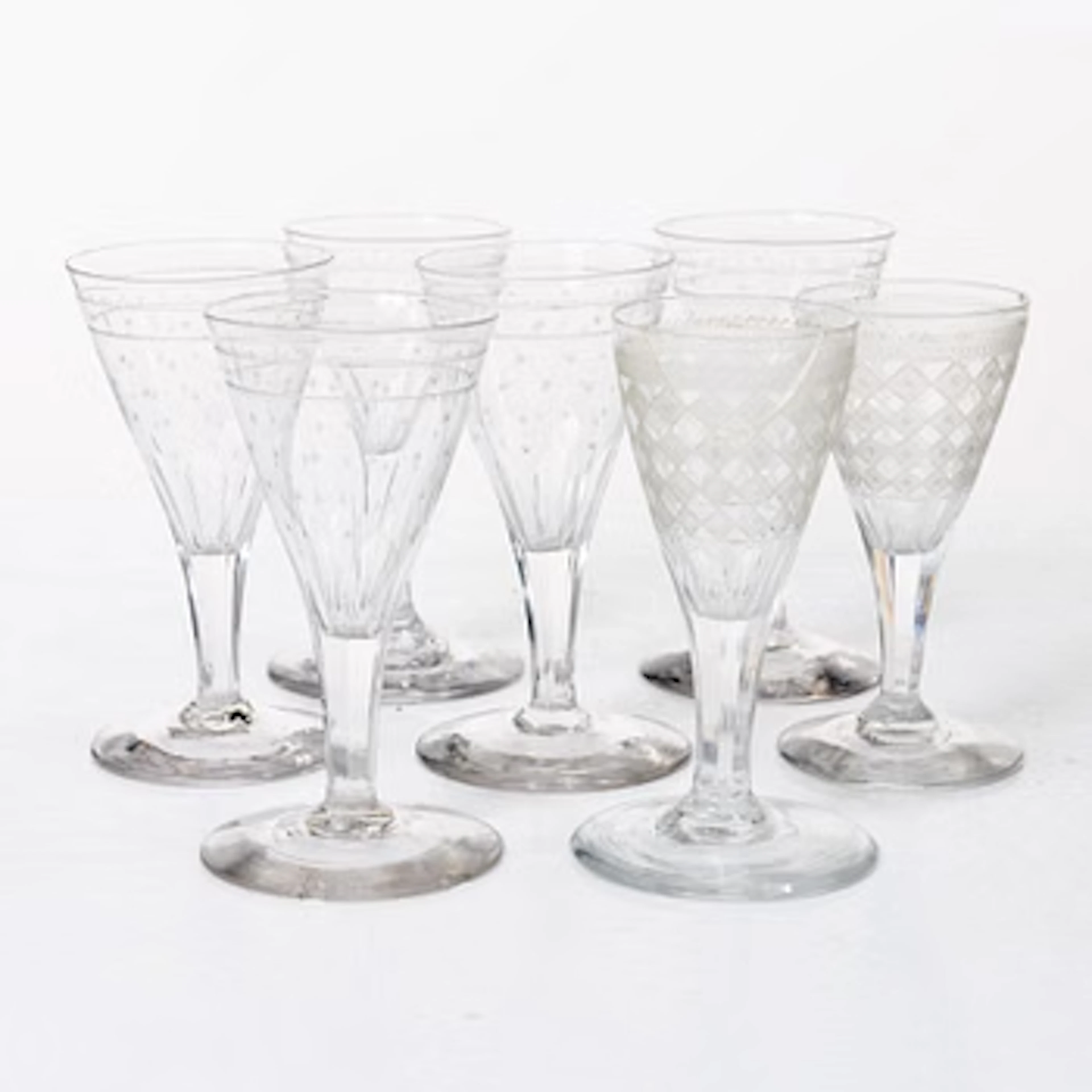A group of 5+2 glasses, around 1800.