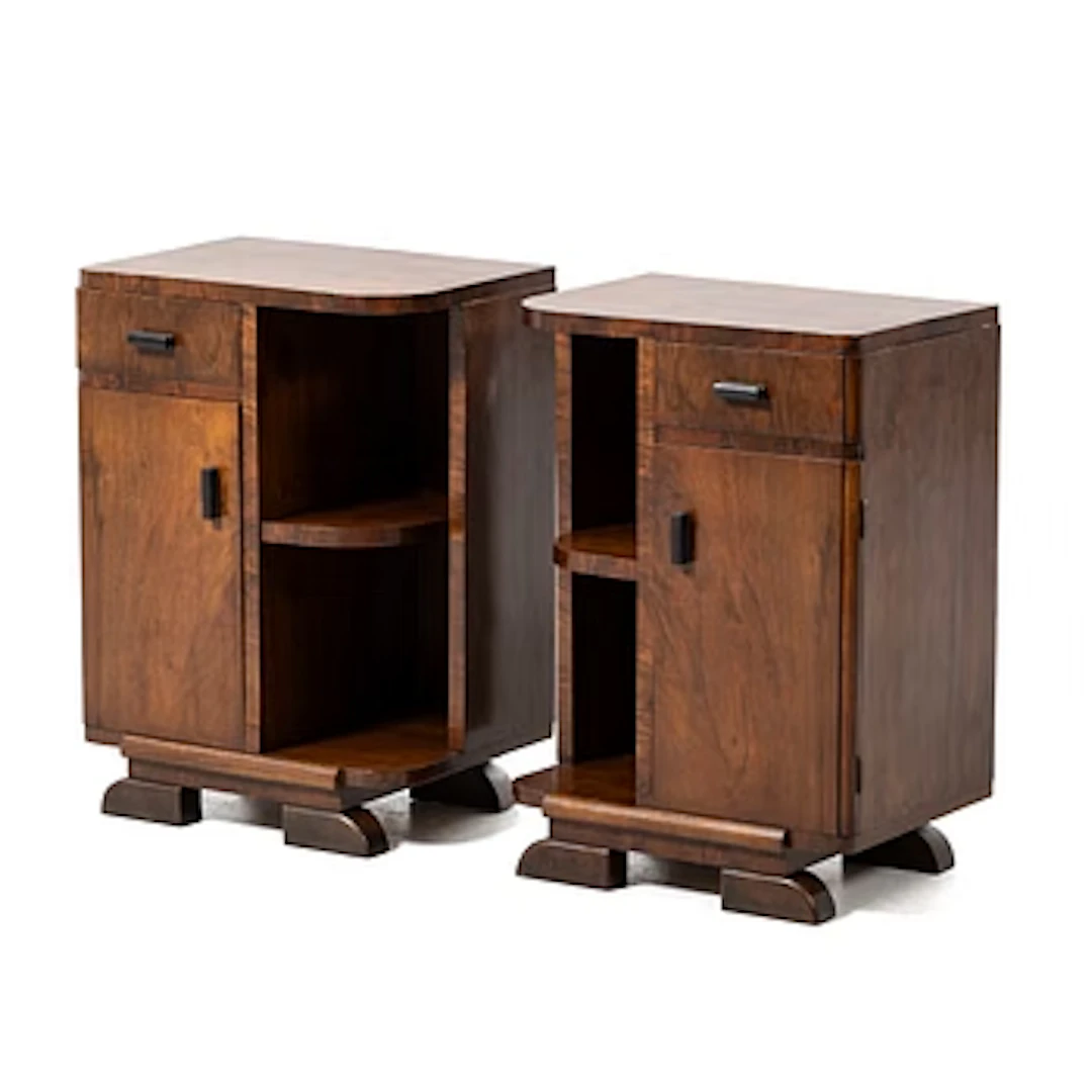 Bedside tables, a pair, in the Art Deco style, mid-20th century.