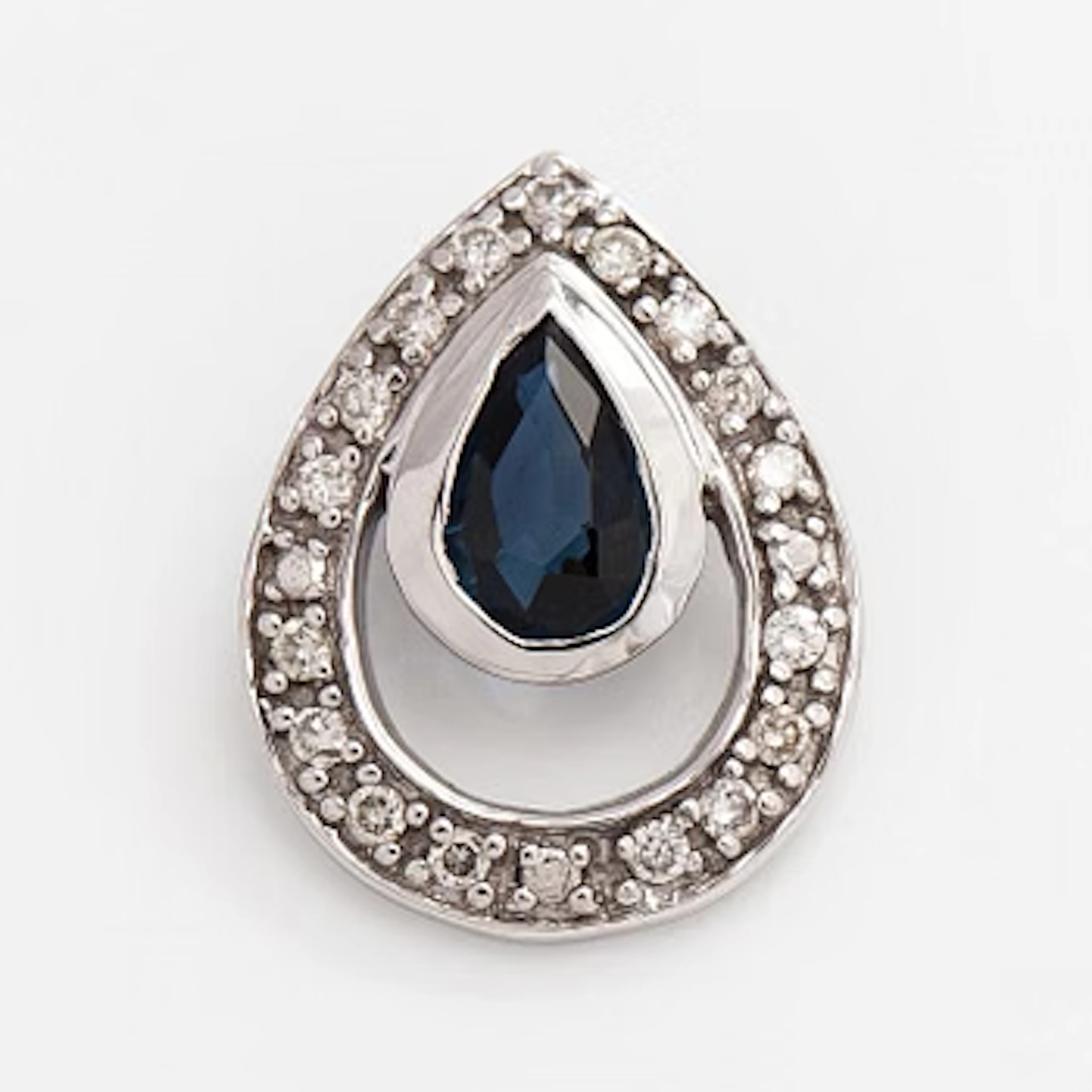 Pendant, faceted sapphire, brilliant cut diamonds, 14K white gold.