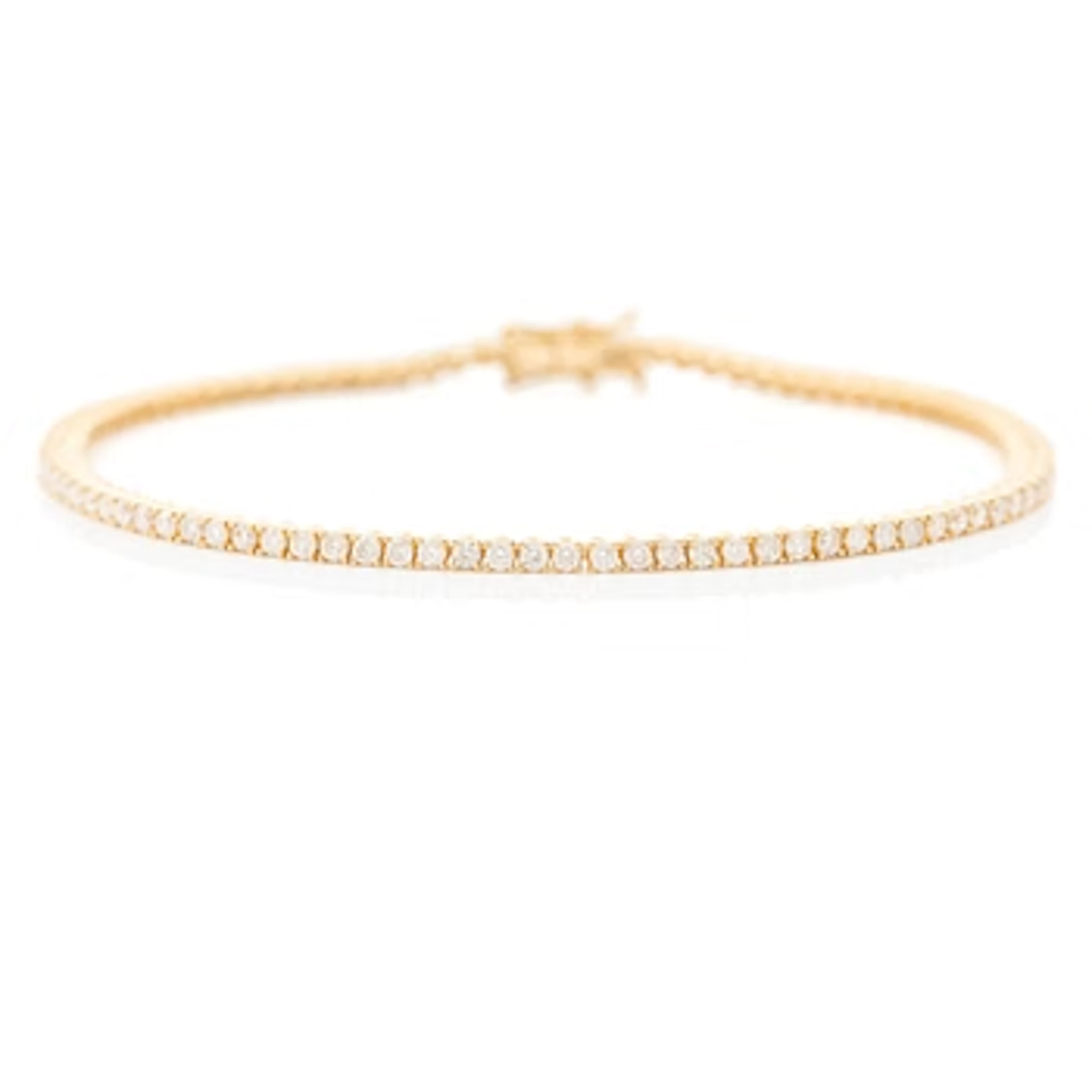 Tennis bracelet in 18K gold with round brilliant-cut diamonds.