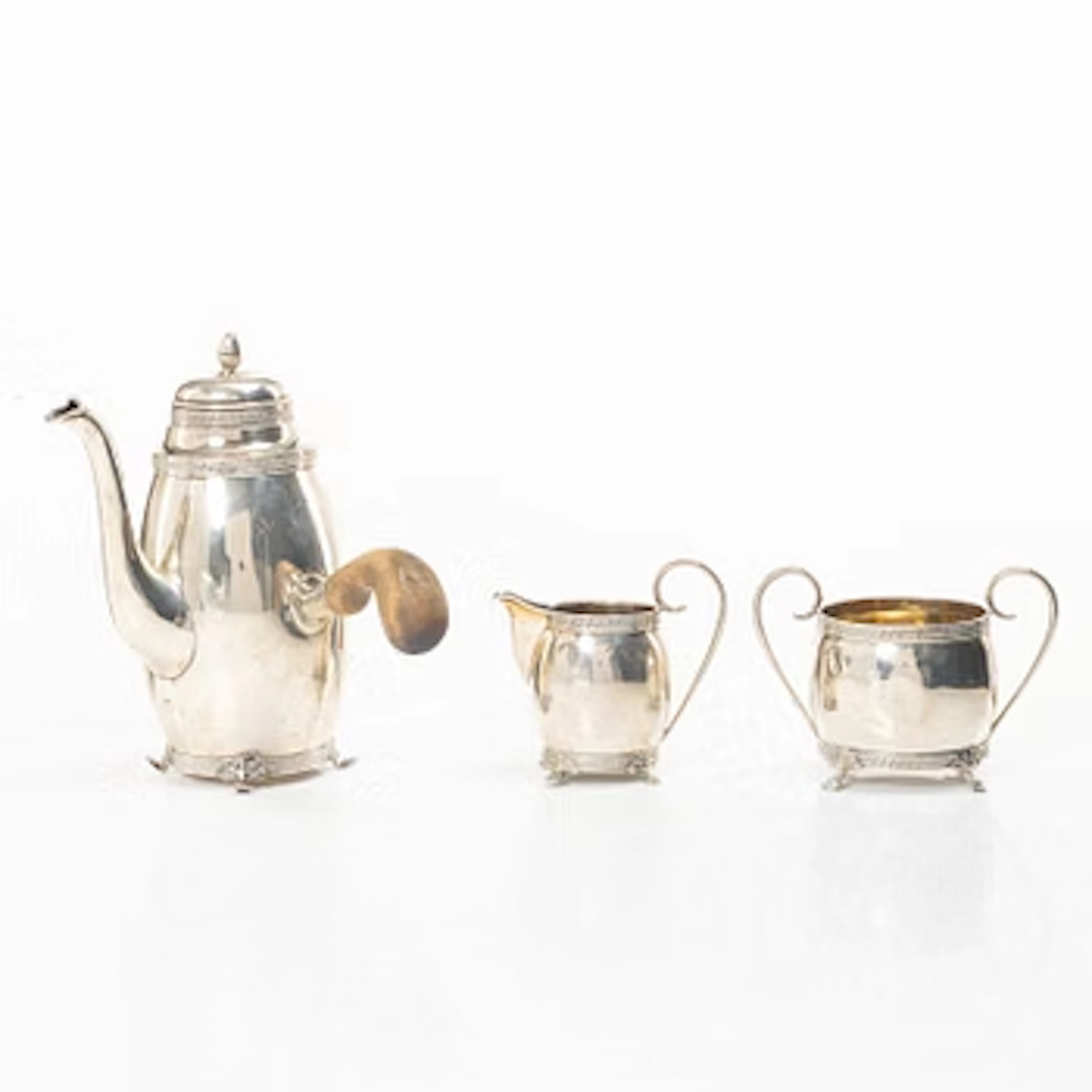 A Swedish three piece silver coffee set, mark of GA Dahlgren, Malmö 1918–1920.