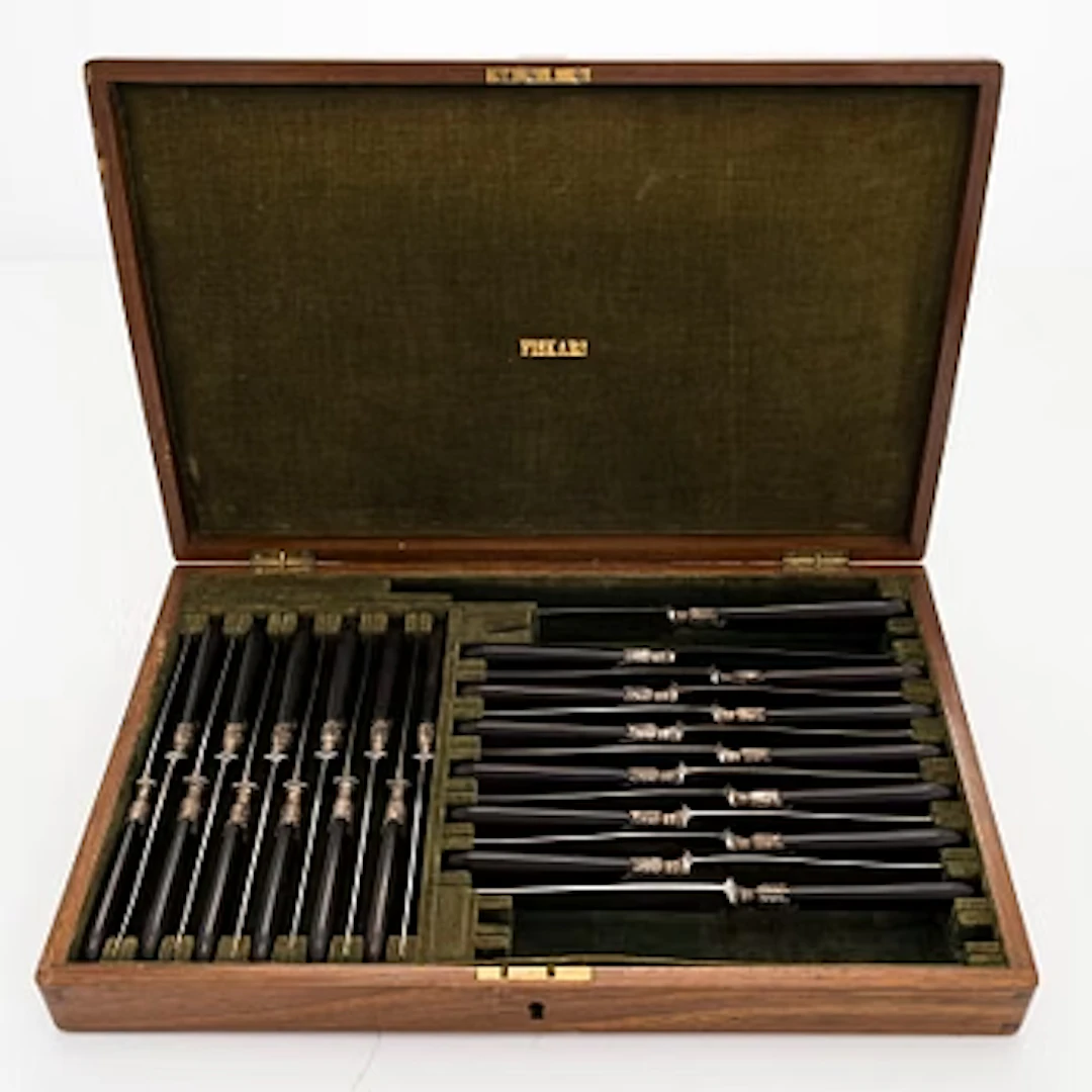 A set of 25 table knives in a in fitted wooden box for Fiskars Ltd 1920s.