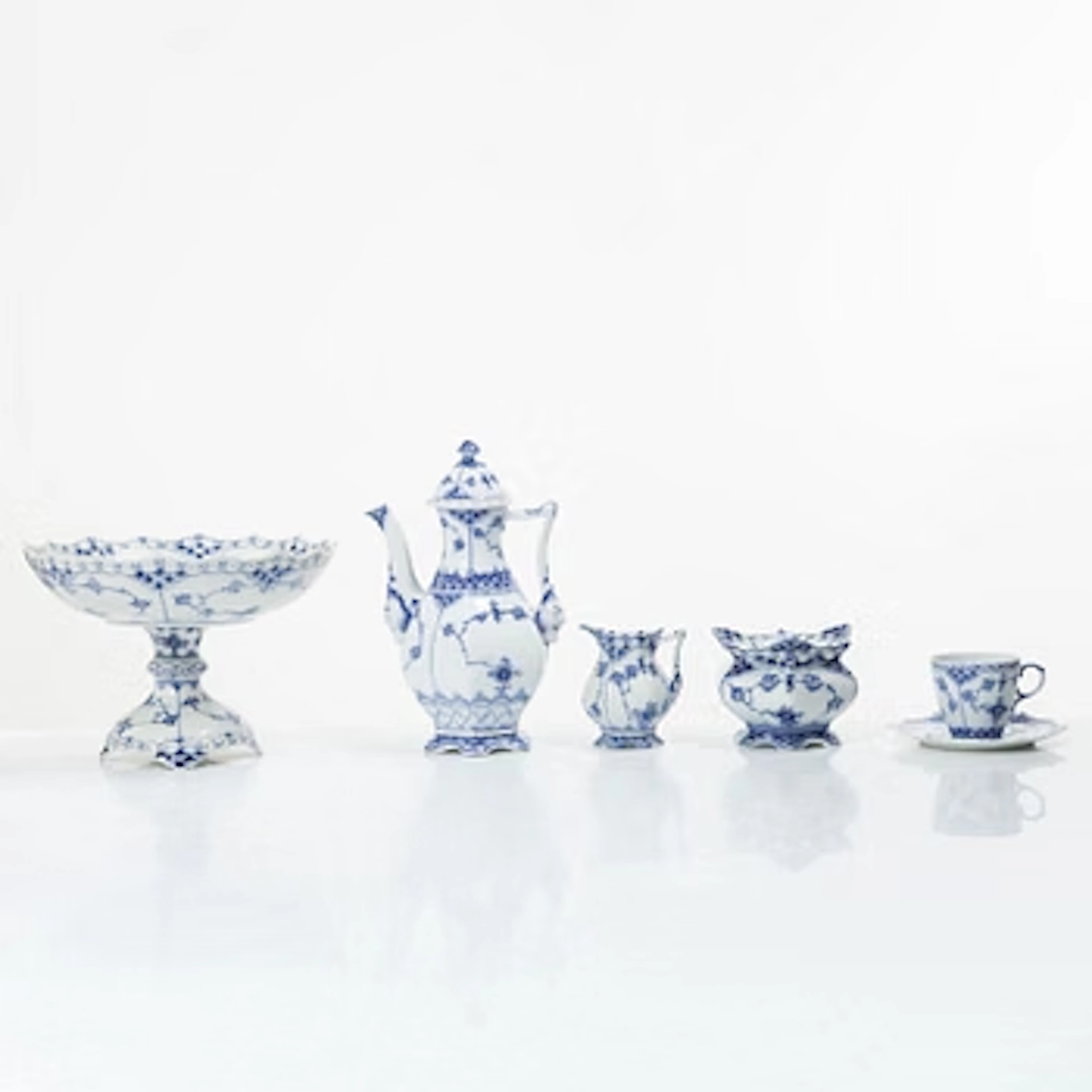 Royal Copenhagen, A sixteen-piece 'Blue fluted Full lace' Mocca service