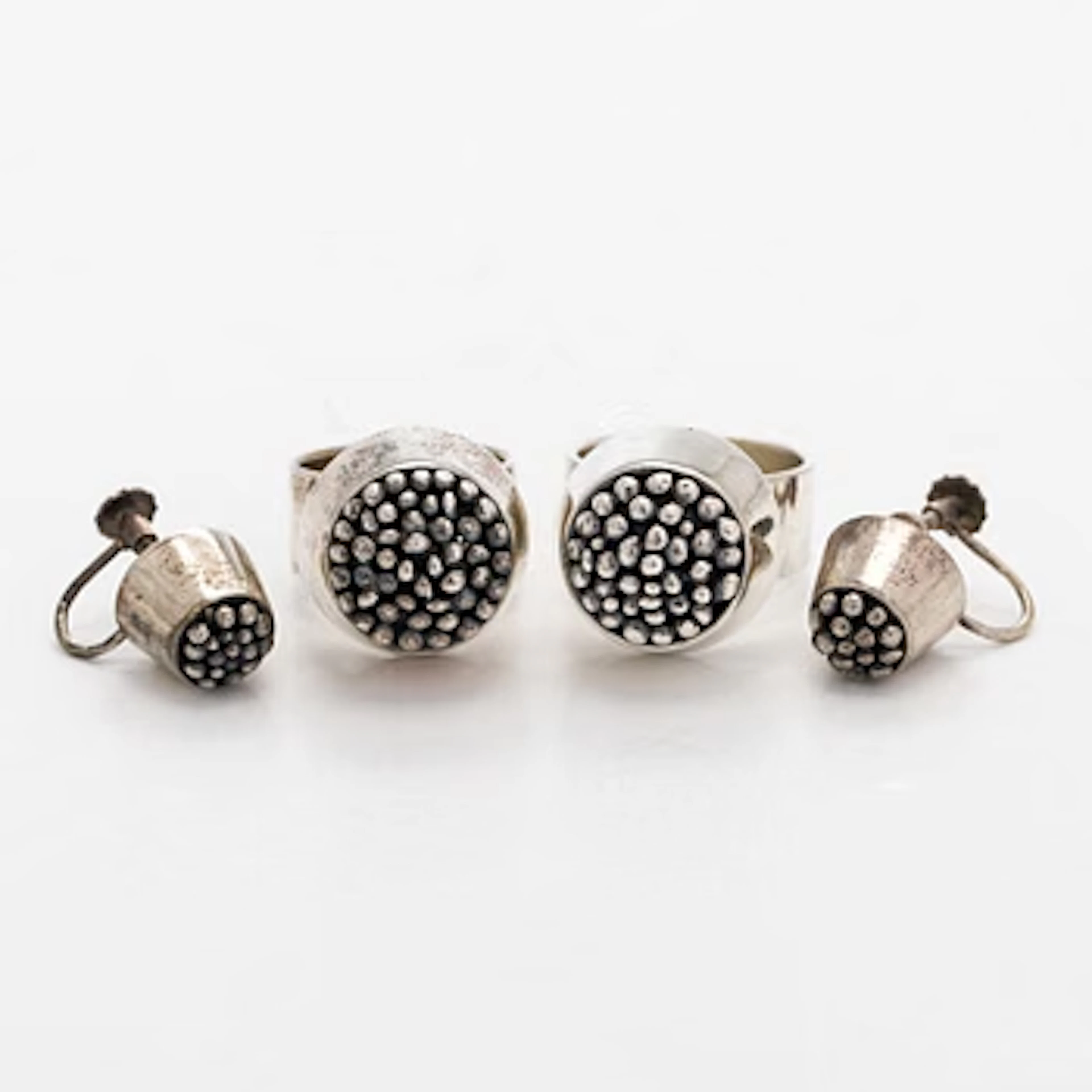 Rings and earrings, silver, Tillander, 1950 / 60s.