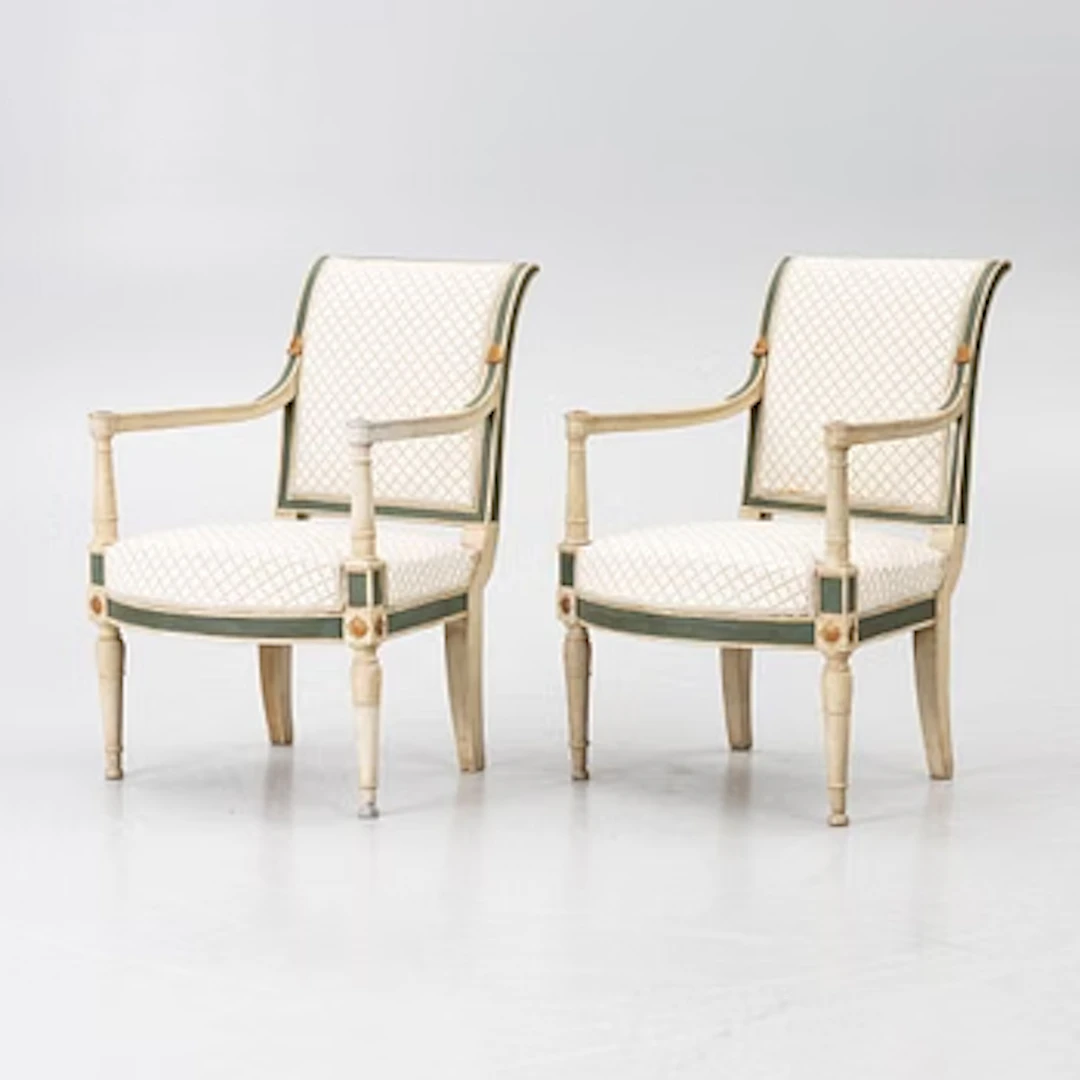 A pair of armchairs, Directoire, France, late 18th Century.