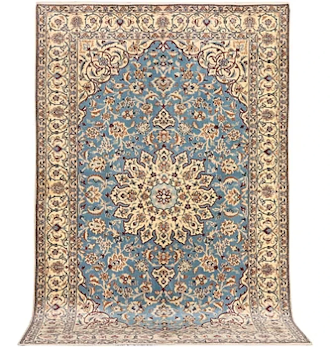 A Nain, part silk carpet, c. 196 x 120 cm.