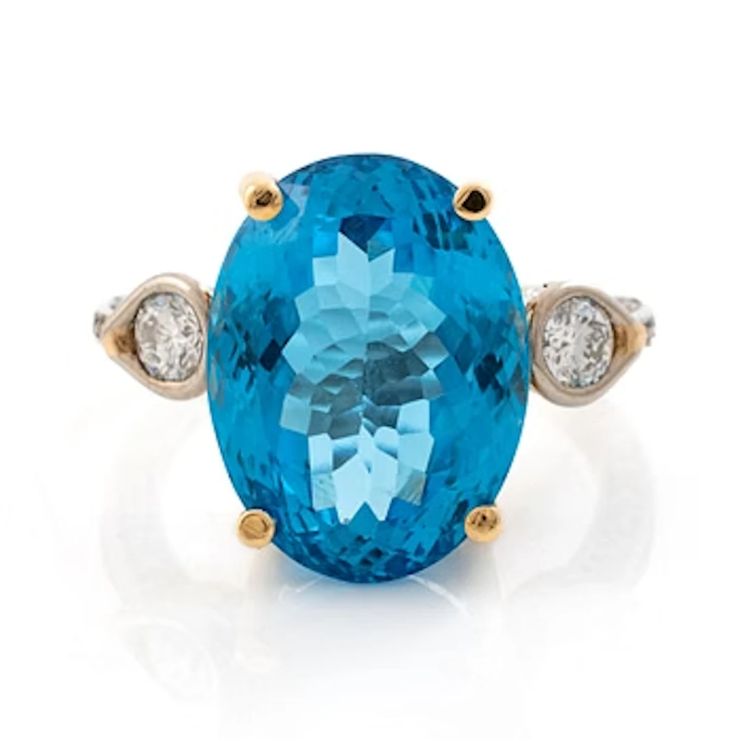 Ring, Mandelstam, 18K gold and white gold with blue topaz and brilliant-cut