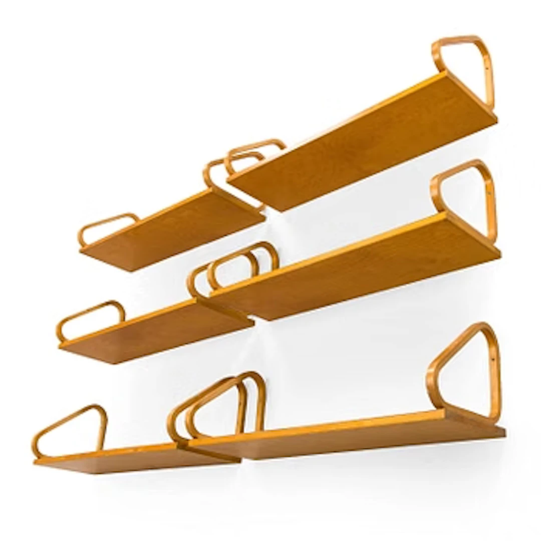 Alvar Aalto, Six mid-20th century ' 112A' wall shelves for O.Y. Huonekalu-