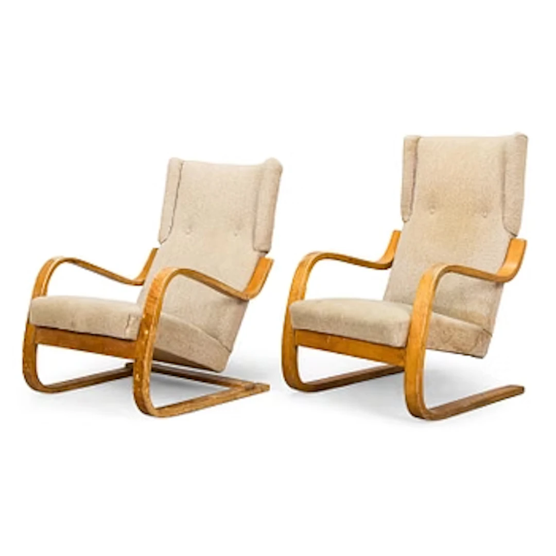 Alvar Aalto, Two 1940/1950's armchairs model A35 and A36, O.Y. Huonekalu-