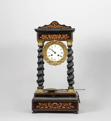 A black lacquered wood column clock, France, late 19th century | Barnebys