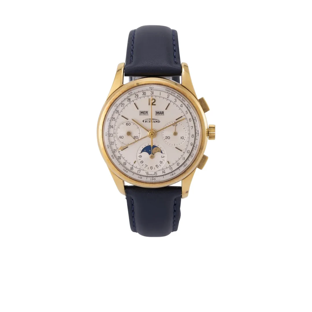 Attraktiver Genfer Vintage Armbandchronograph mit Vollkalender und Mondphase