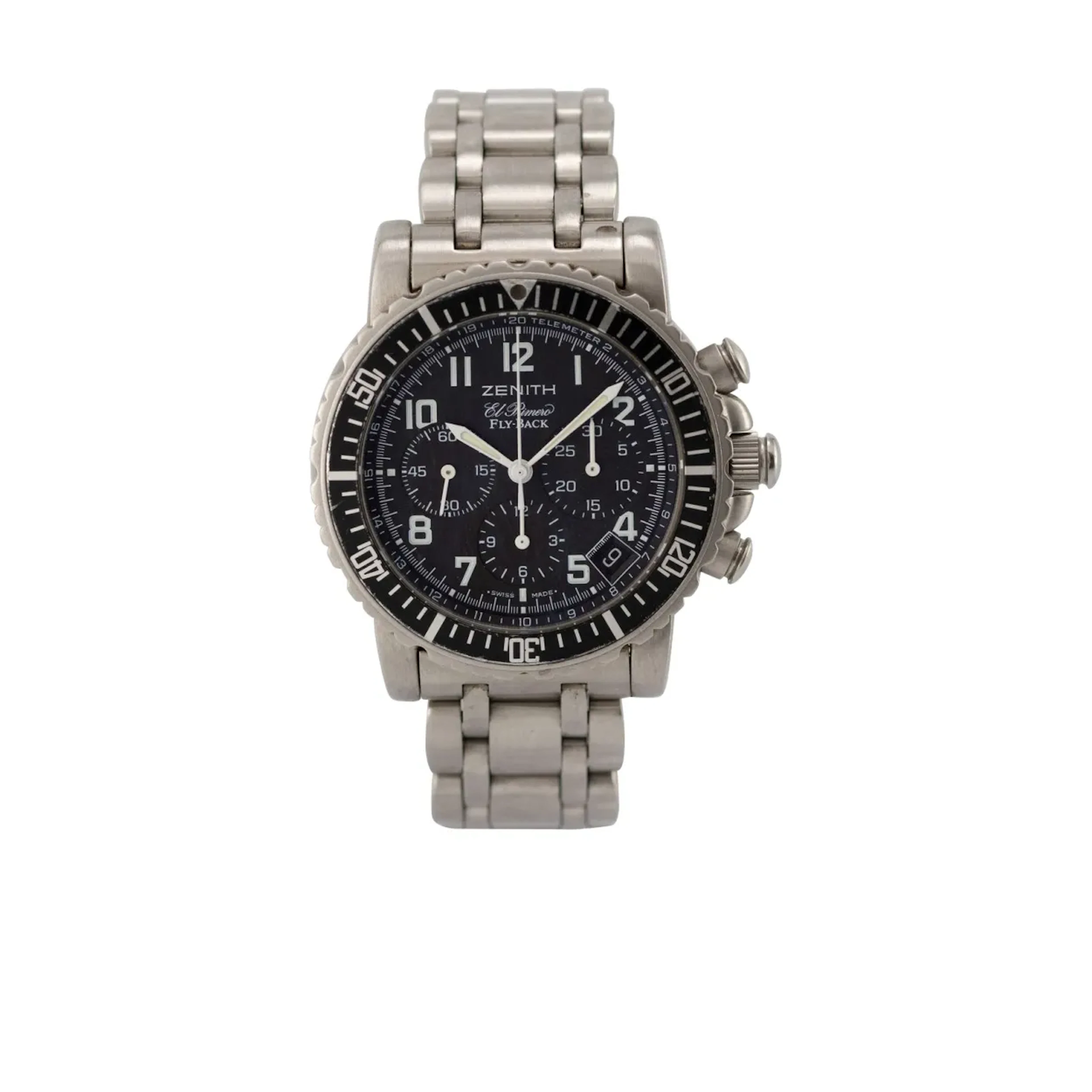 Sportlicher "Flyback" Armbandchronograph mit Datum und Telemeterskala