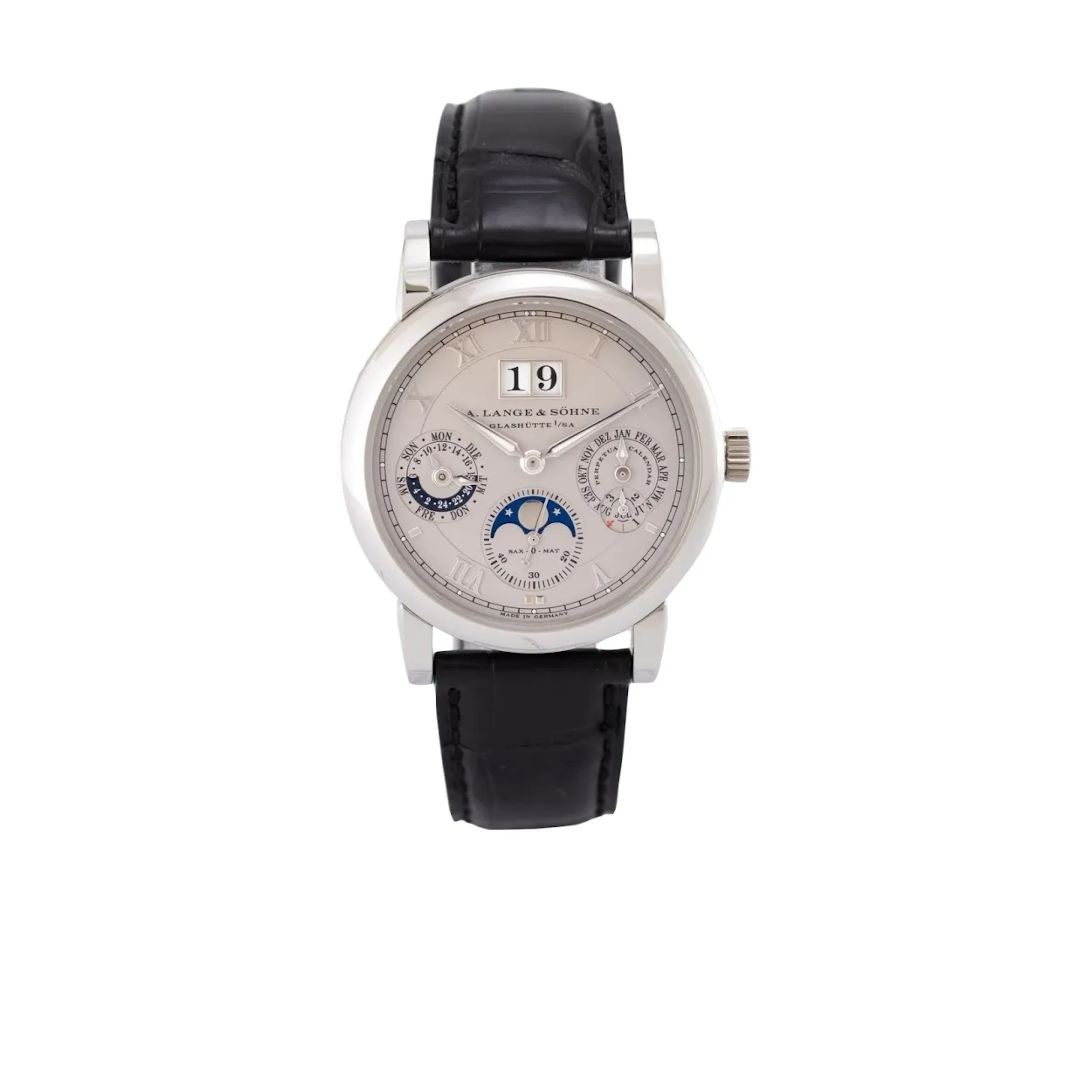 Nahezu neuwertige, sehr elegante Glashütter Armbanduhr im Platingehäuse