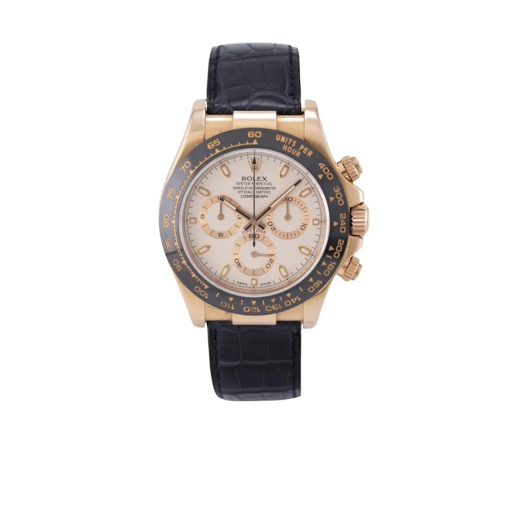 Schwerer, gesuchter Armbandchronograph mit seltenem, elfenbeinfarbenen