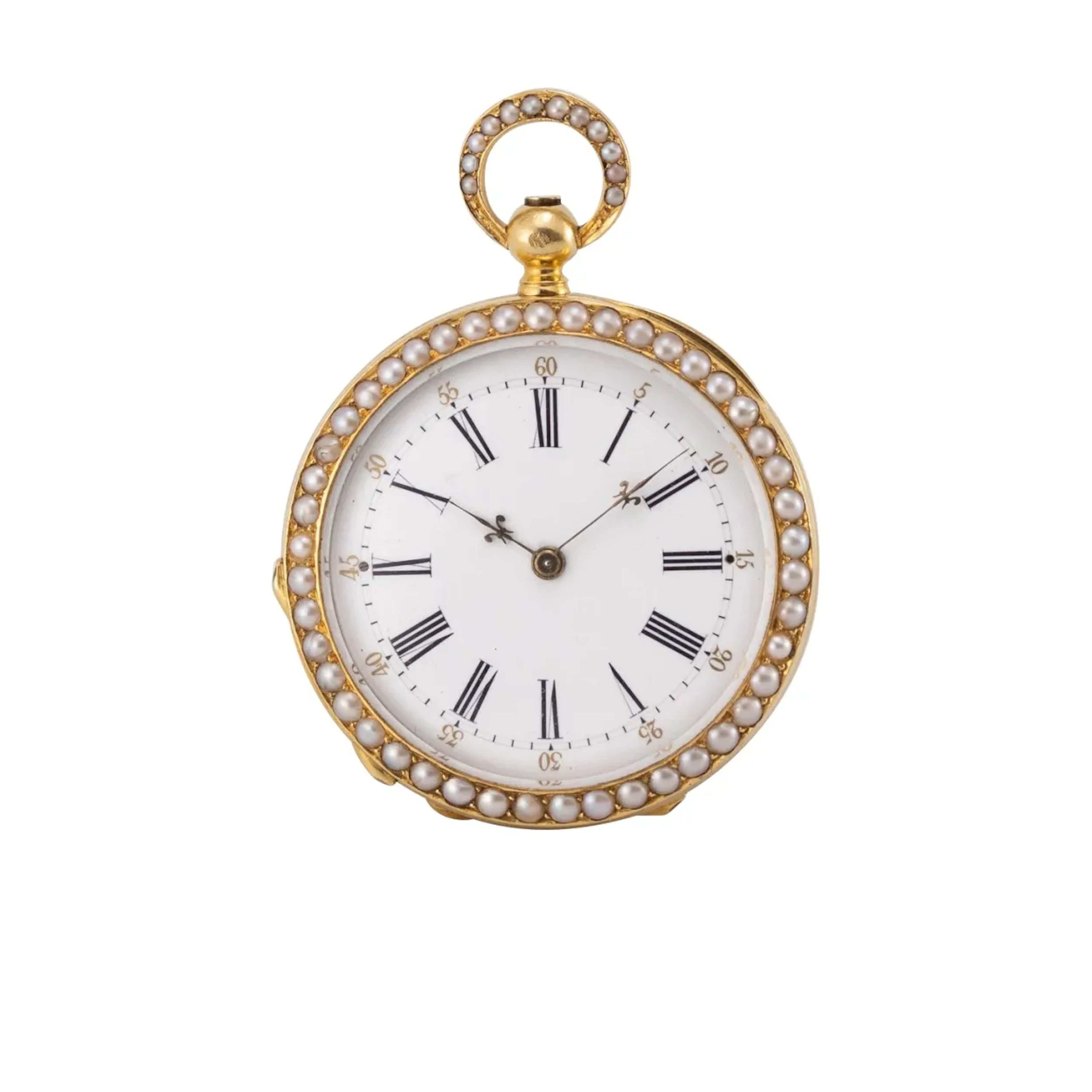 Exquisite, aufwändigst mit Perlen besetzte Genfer Damenanhängeuhr