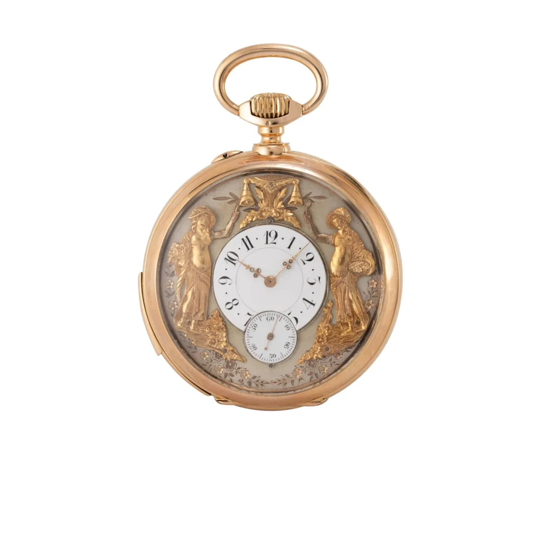 Schwere, seltene Schweizer Taschenuhr mit Minutenrepetition und 2 Jacquemarts