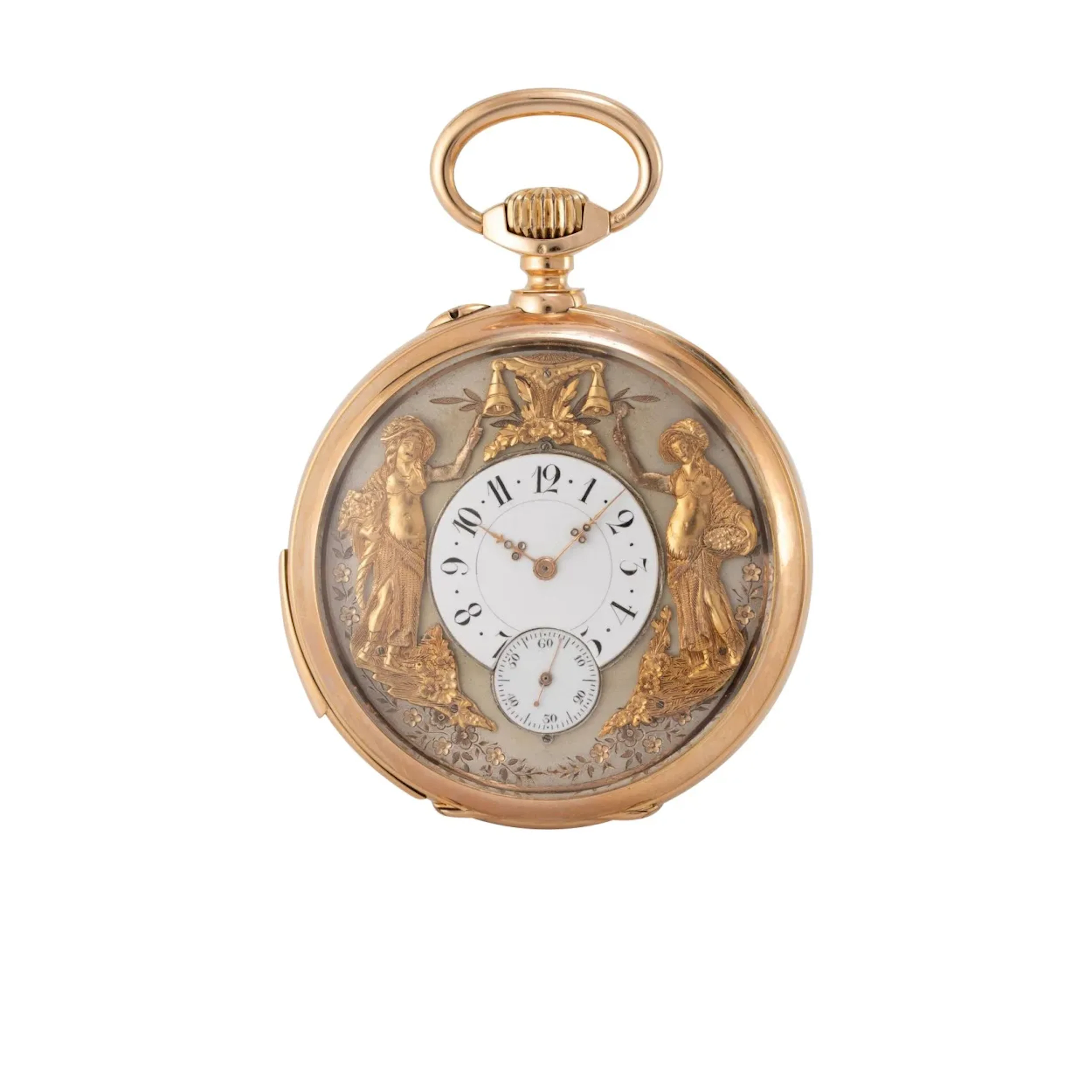 Schwere, seltene Schweizer Taschenuhr mit Minutenrepetition und 2 Jacquemarts