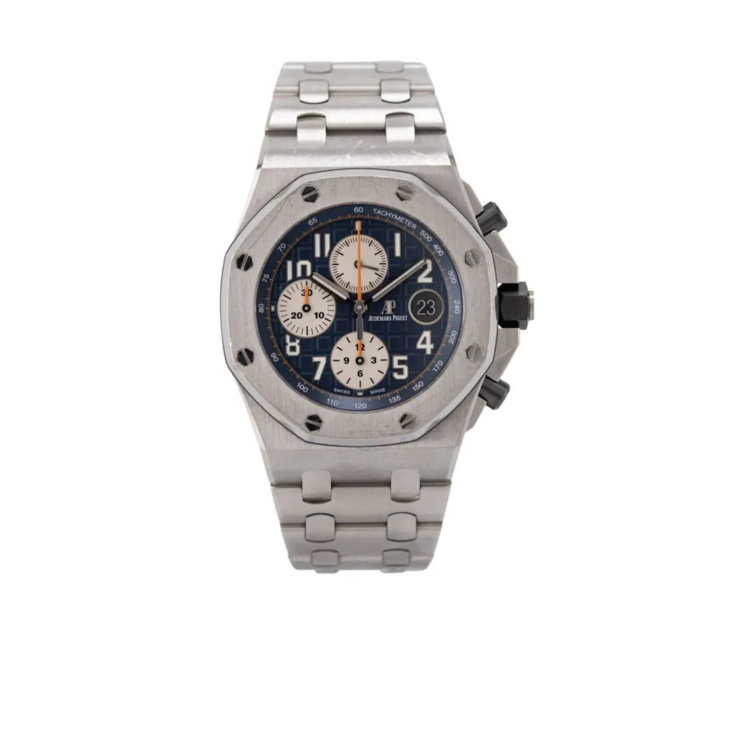 Markante, große und schwere Genfer Armbanduhr mit Chronograph, Datum