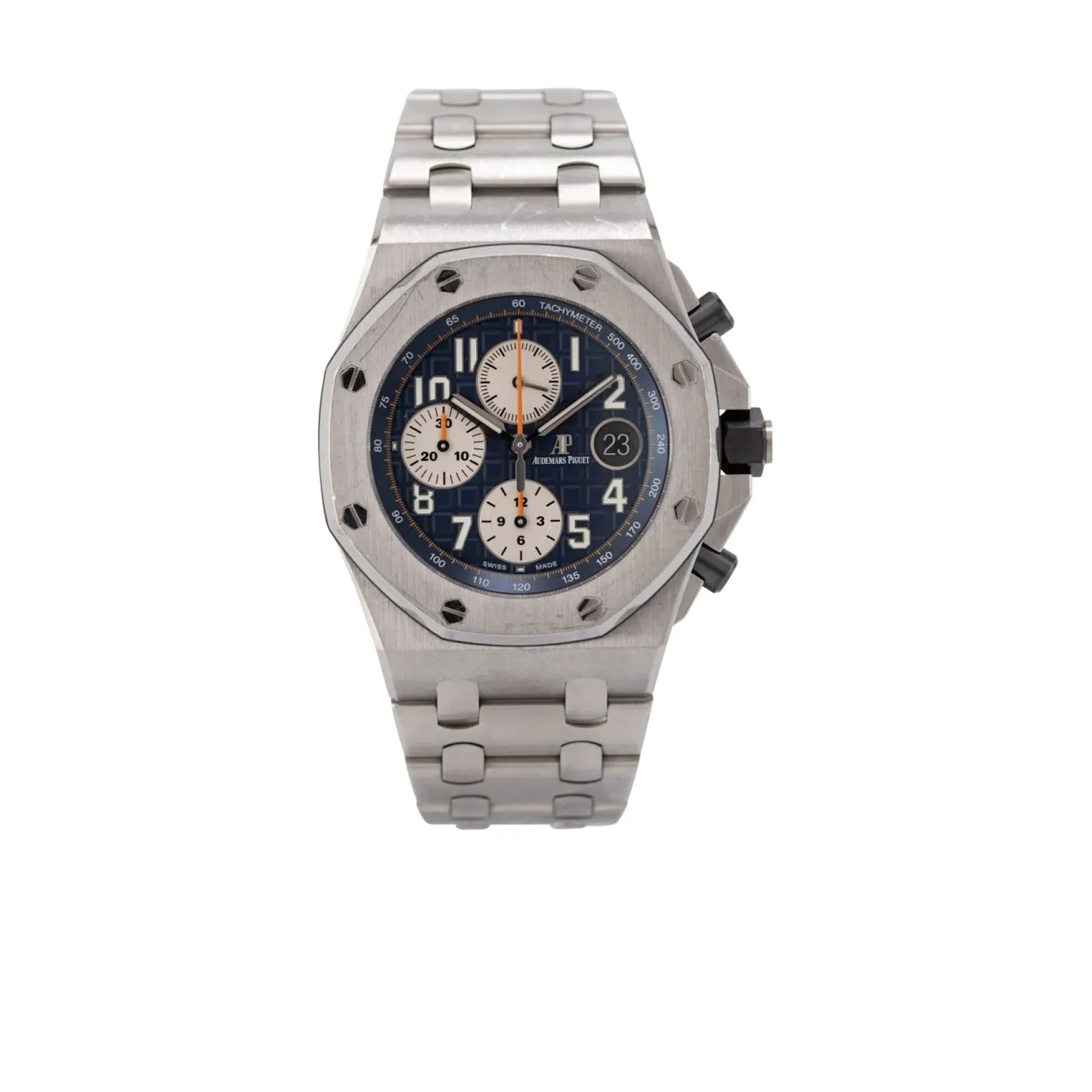 Markante, große und schwere Genfer Armbanduhr mit Chronograph, Datum