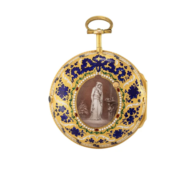 Bedeutende und äusserst dekorative Londoner Goldemail-Taschenuhr mit