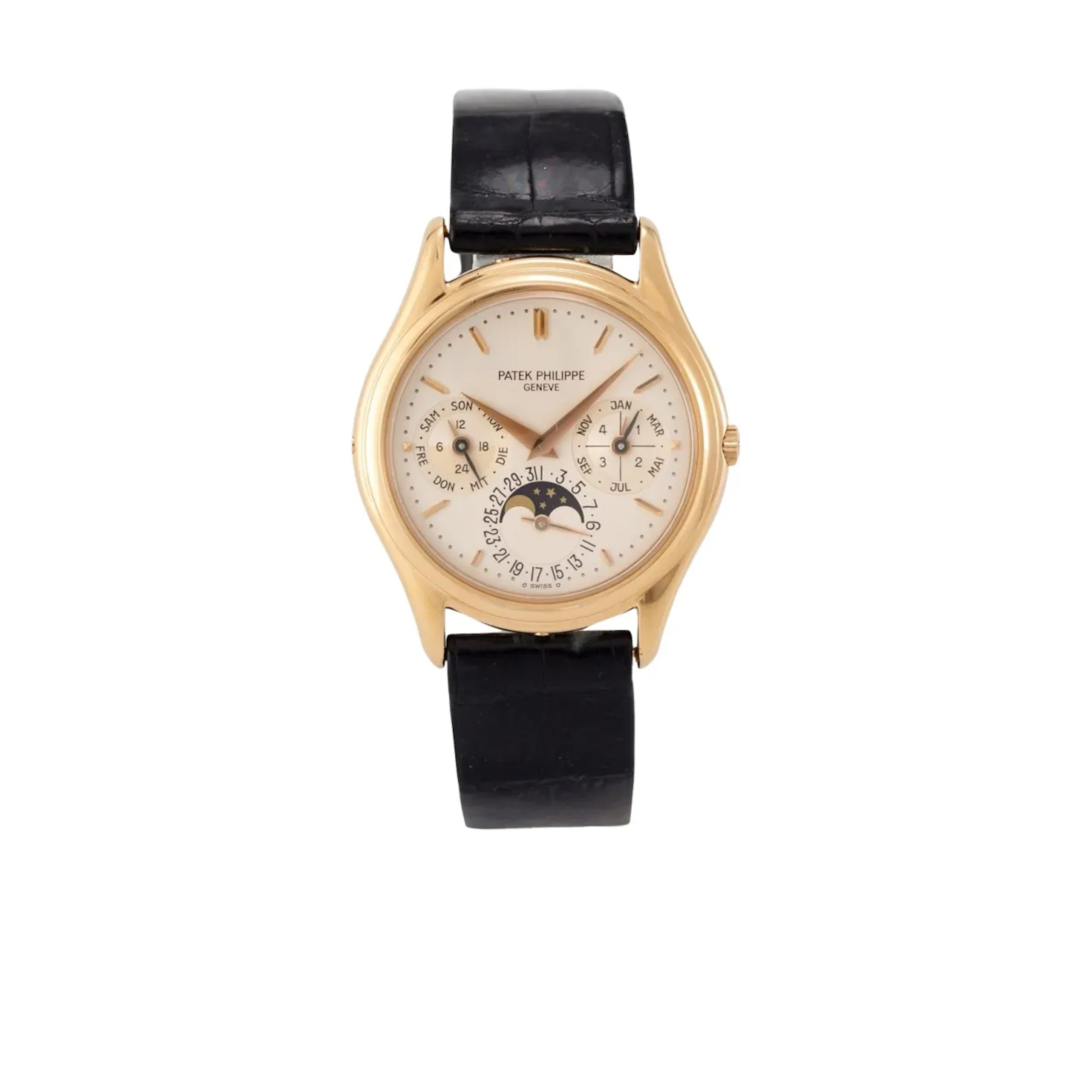 Extrem seltene, hoch elegante, roségoldene Genfer Neo-Vintage Armbanduhr