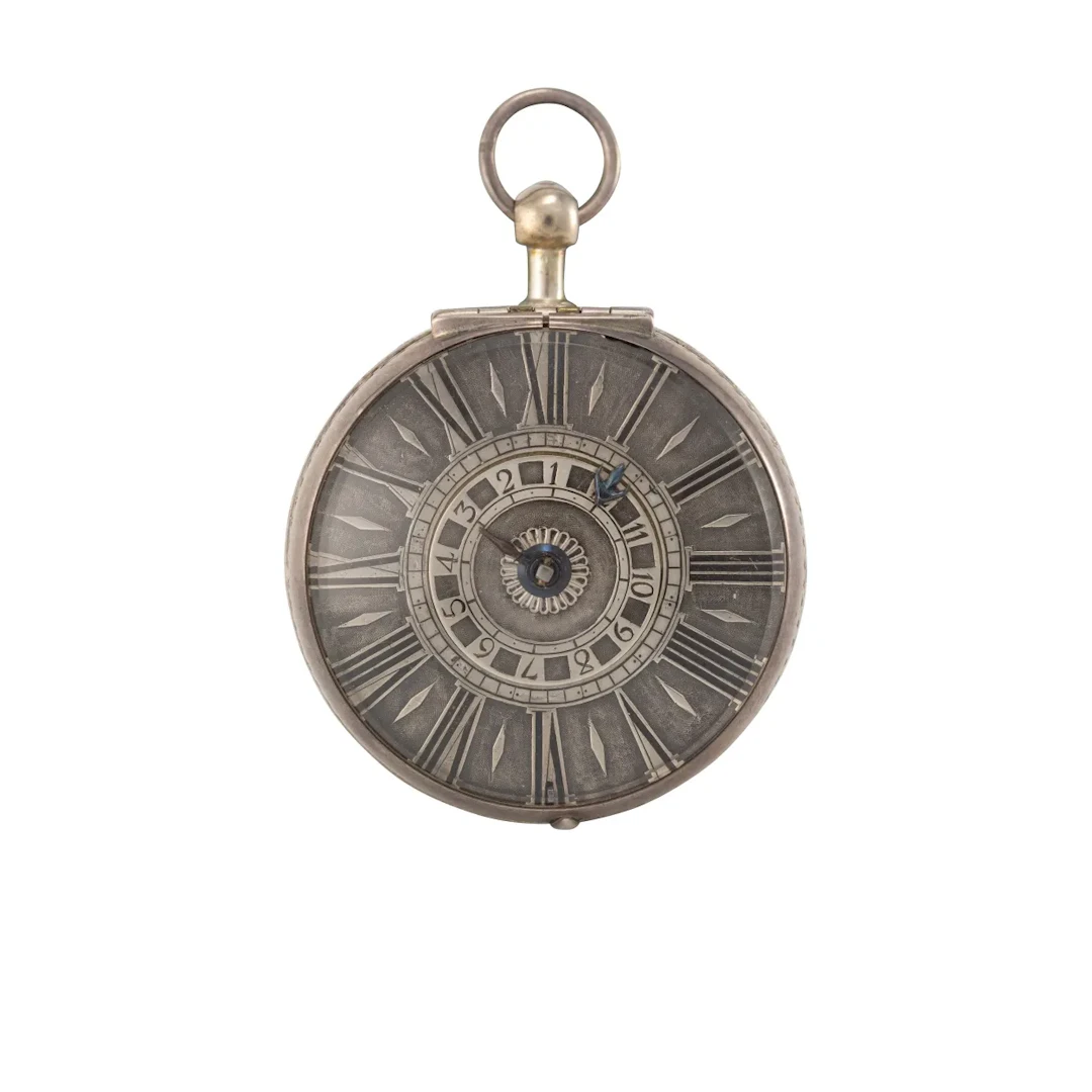 Seltene, einzeigrige Londoner Spindeltaschenuhr mit Wecker von einem
