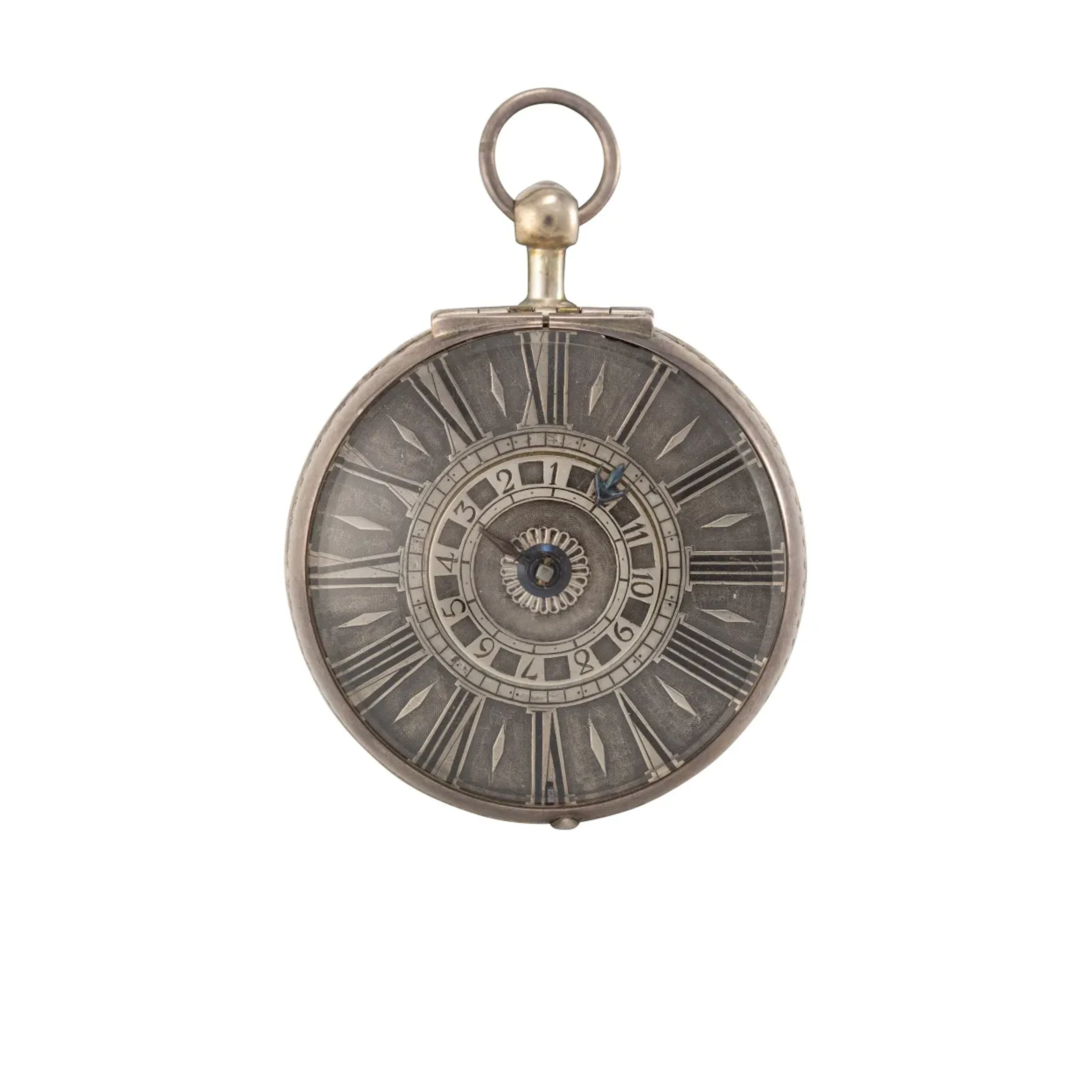Seltene, einzeigrige Londoner Spindeltaschenuhr mit Wecker von einem