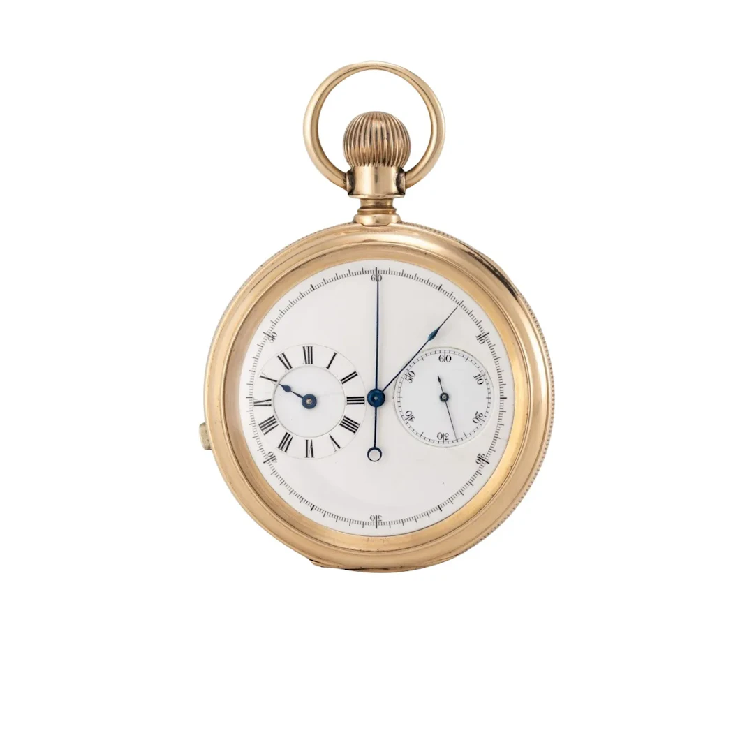 Seltene Glashütter Taschenuhr mit Chronograph und Regulatorzifferblatt