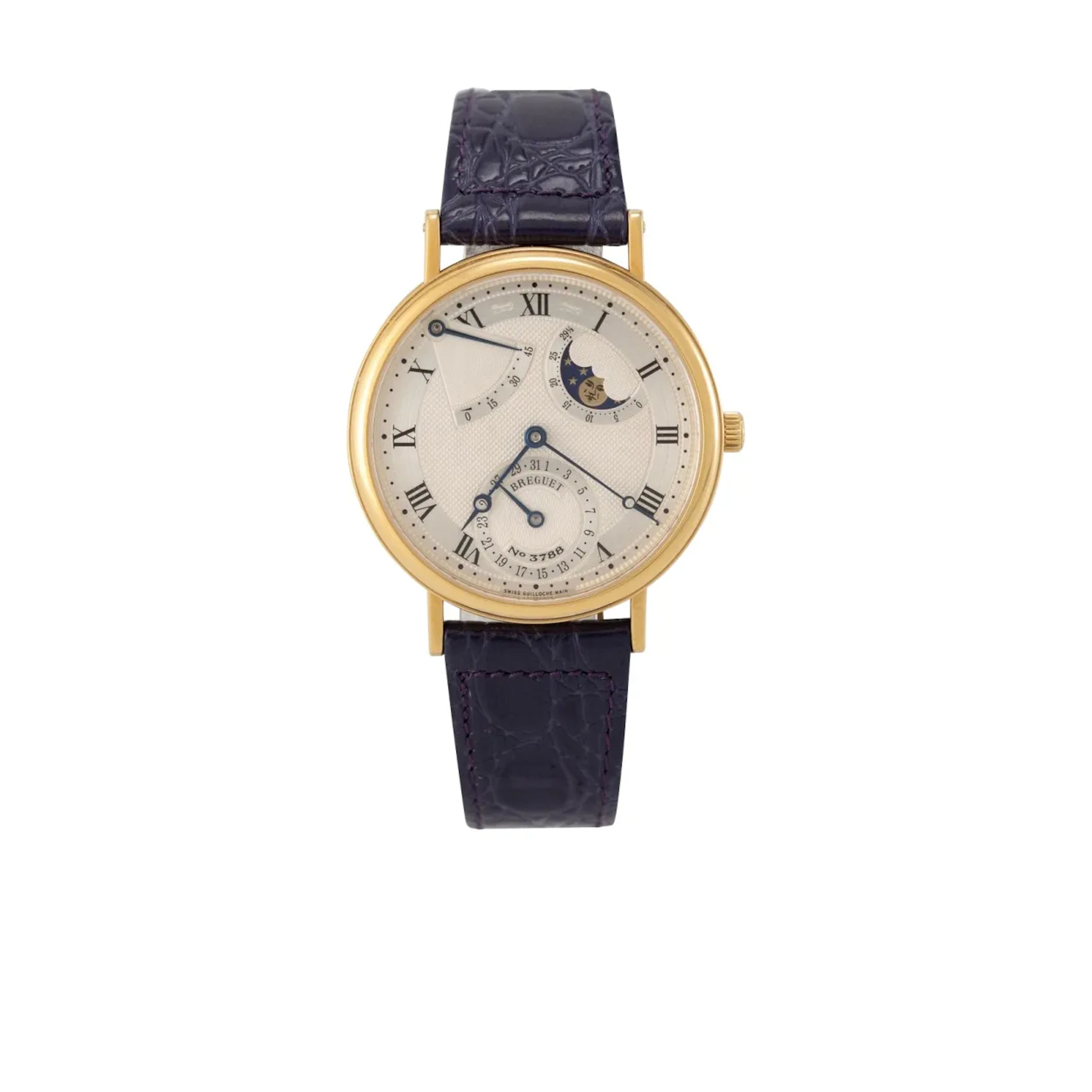 Äußerst elegante und edle Armbanduhr mit Zeigerdatum, Mondphase, Mondalterindika