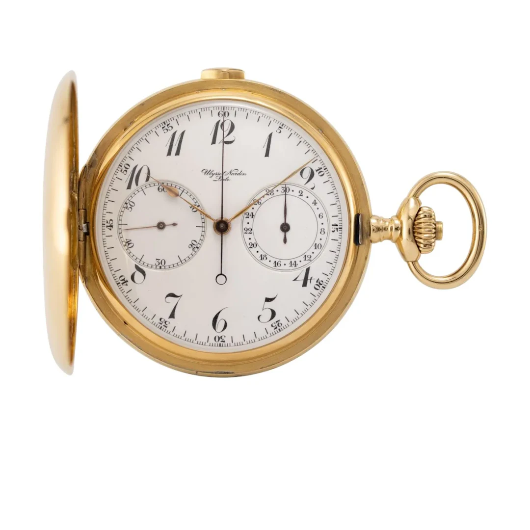 Feine Taschenuhr mit Chronograph. Wie aus dem Verkaufsbuch hervorgeht