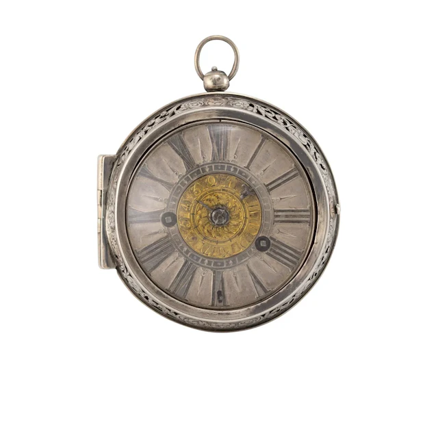 Hochfeine, einzeigrige Doppelgehäuse-Spindeltaschenuhr mit Weckwerk