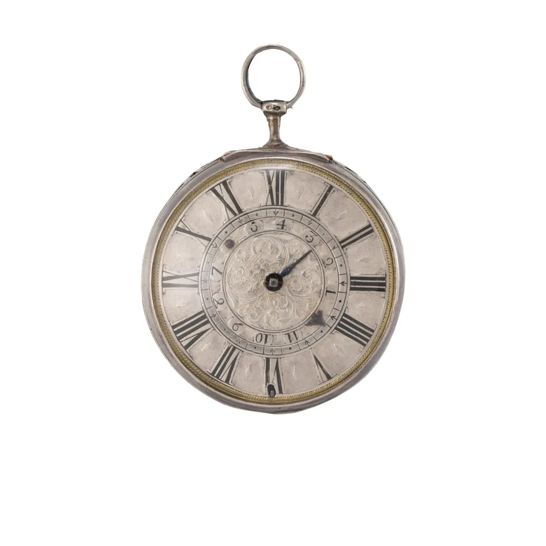 Extrem seltene, einzeigrige Londoner Spindeltaschenuhr mit Weckwerk
